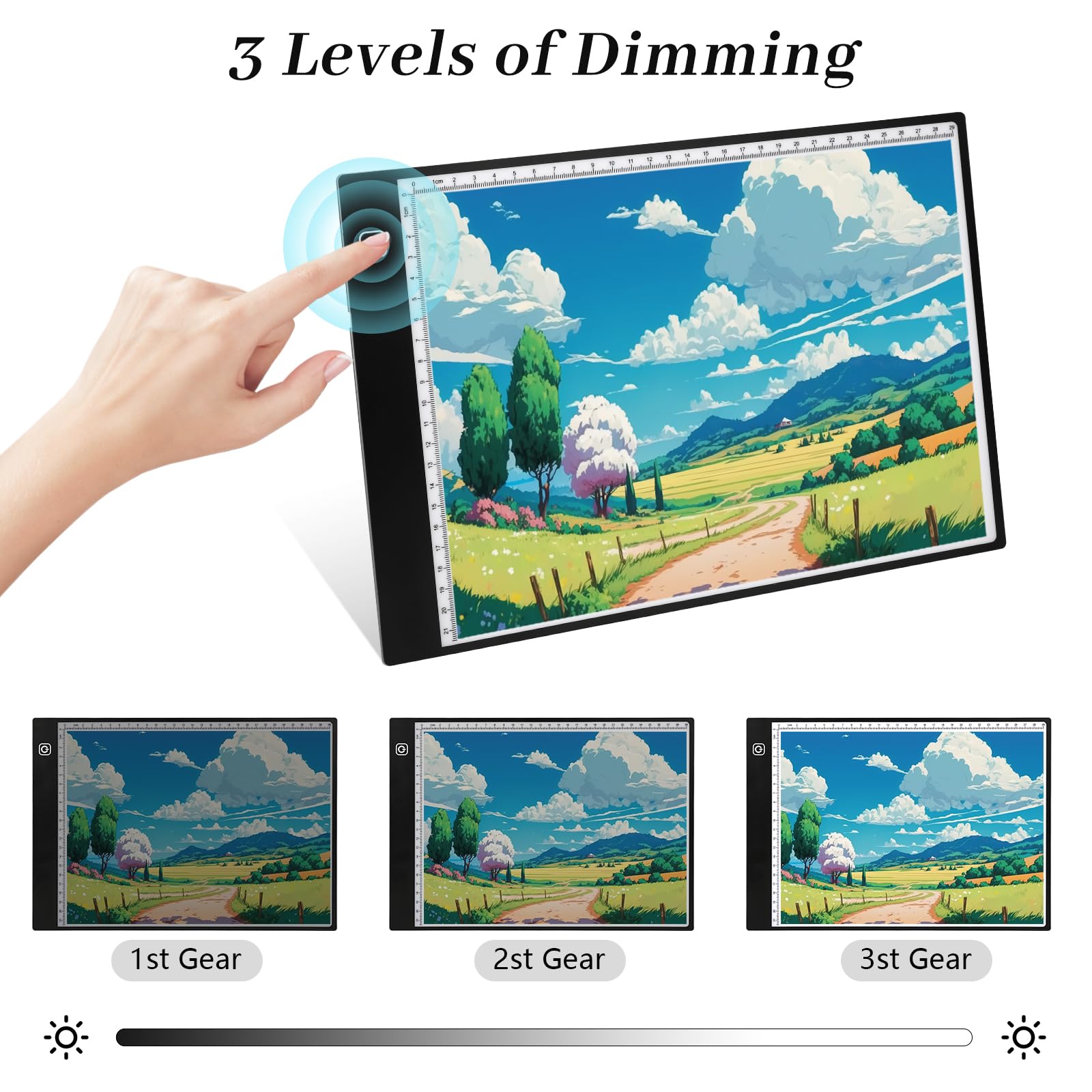 Damcyer Mesa de Luz Dibujo A4,Tableta de Luz Dibujo A4 LED,Light Pad de Ultrafino con Brillo Ajustable,Tablero de Luz con Cable USB,Mesa de Dibujo para X-Ray,Artistas,Pintura de Diamantes,Negro