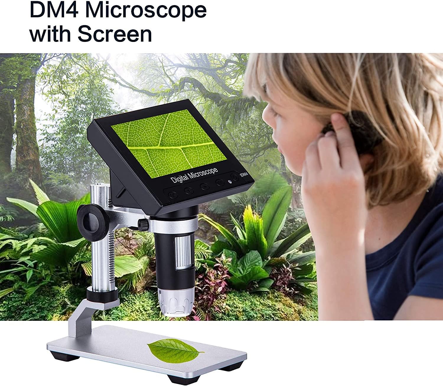 LCD Digital Microscope Camera 4.3 inch Desktop Handheld USB Microscope Magnification Coin Microscope Video with 8 Adjustable LED Lights for Adults PCB Soldering Kids Outside Use (Silver)
