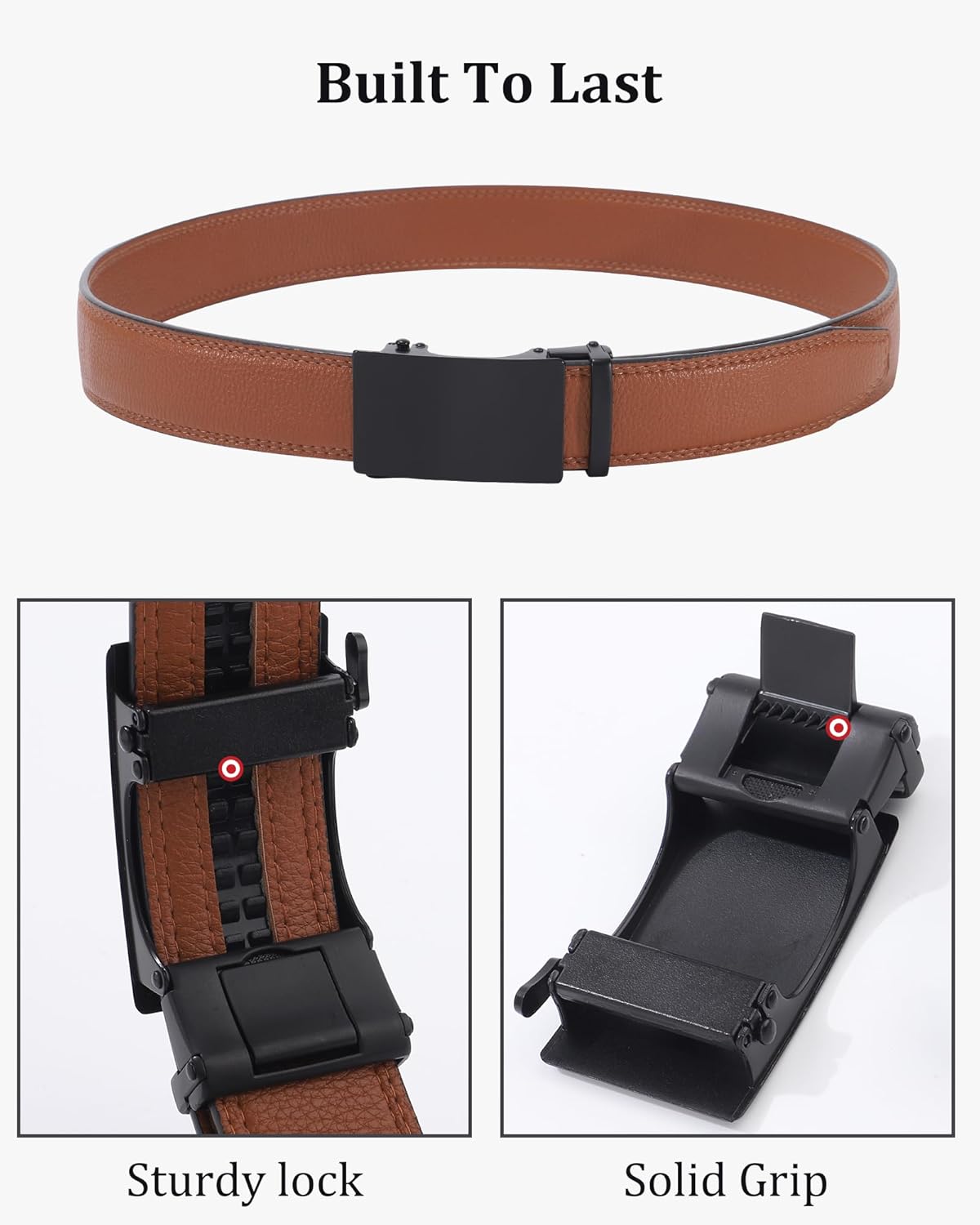 Kajeer Men Ratchet Belt Leather Adjustable Trim to Fit No Holes Slide Dress Belt for Casual Formal Gift - Image 6