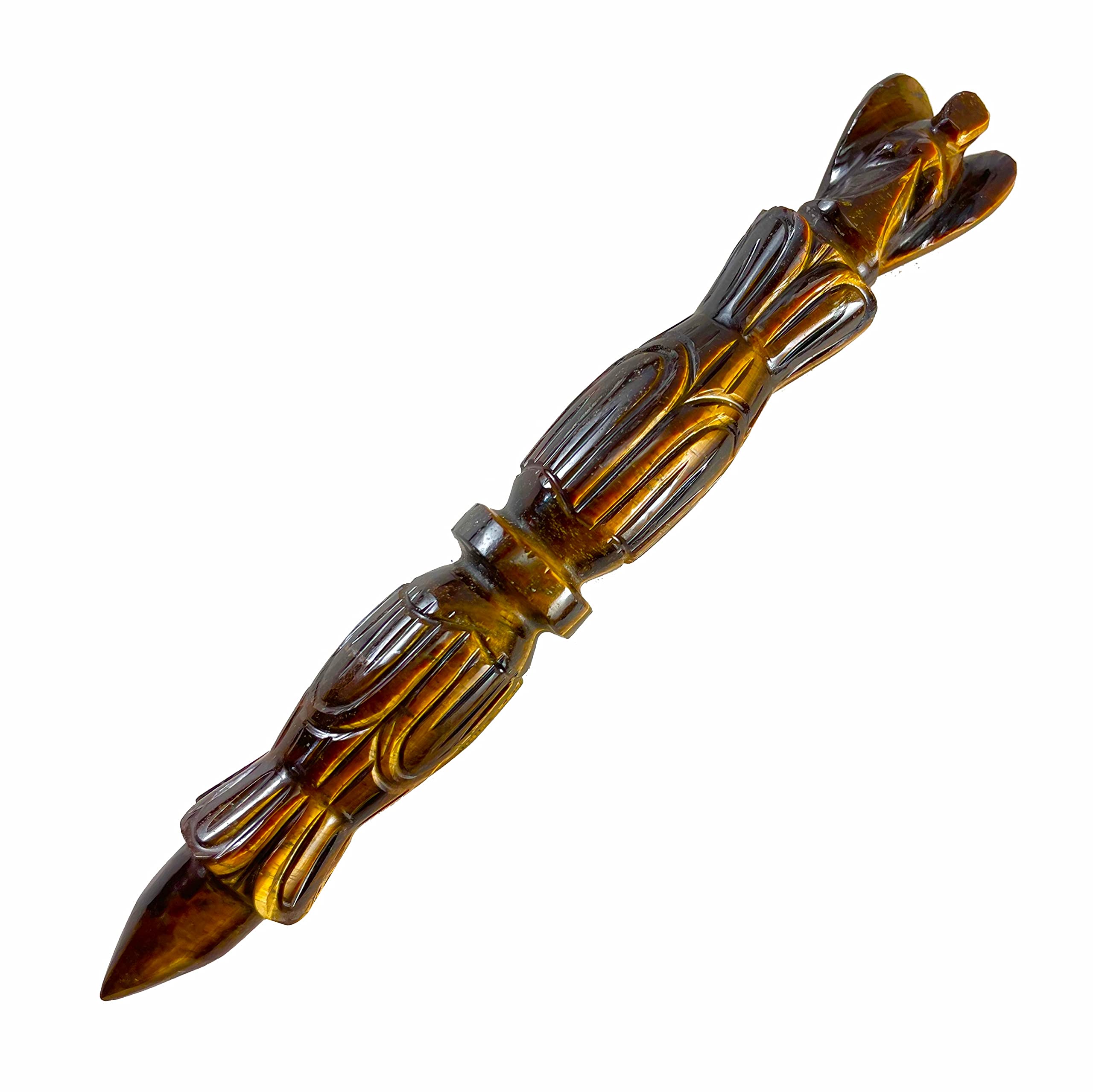 Arham Crystal Tiger Eye Metaphysical Healing Wand | 6" Handmade Carving Gemstone Pencil Stick for Meditation Massage Pagan | Dynamic Energy Chakra Balancing & Aura Cleansing Healing Stick