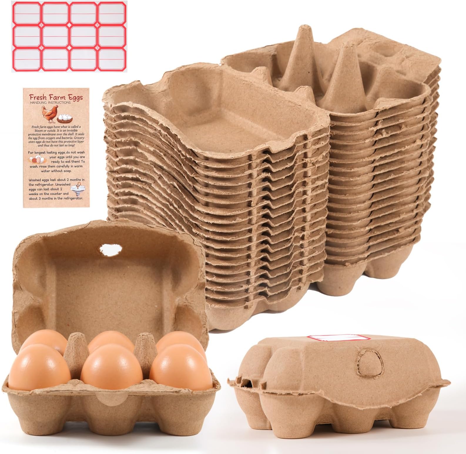 DecarDamai Paper half dozen egg cartons cheap bulk 6 count for chicken, 40 Pack Natural Pulp Egg Cartons Fiber Egg Tray, Egg Carton Reusable Egg Tray Container for Family, Kitchen, Farmhouse, Market