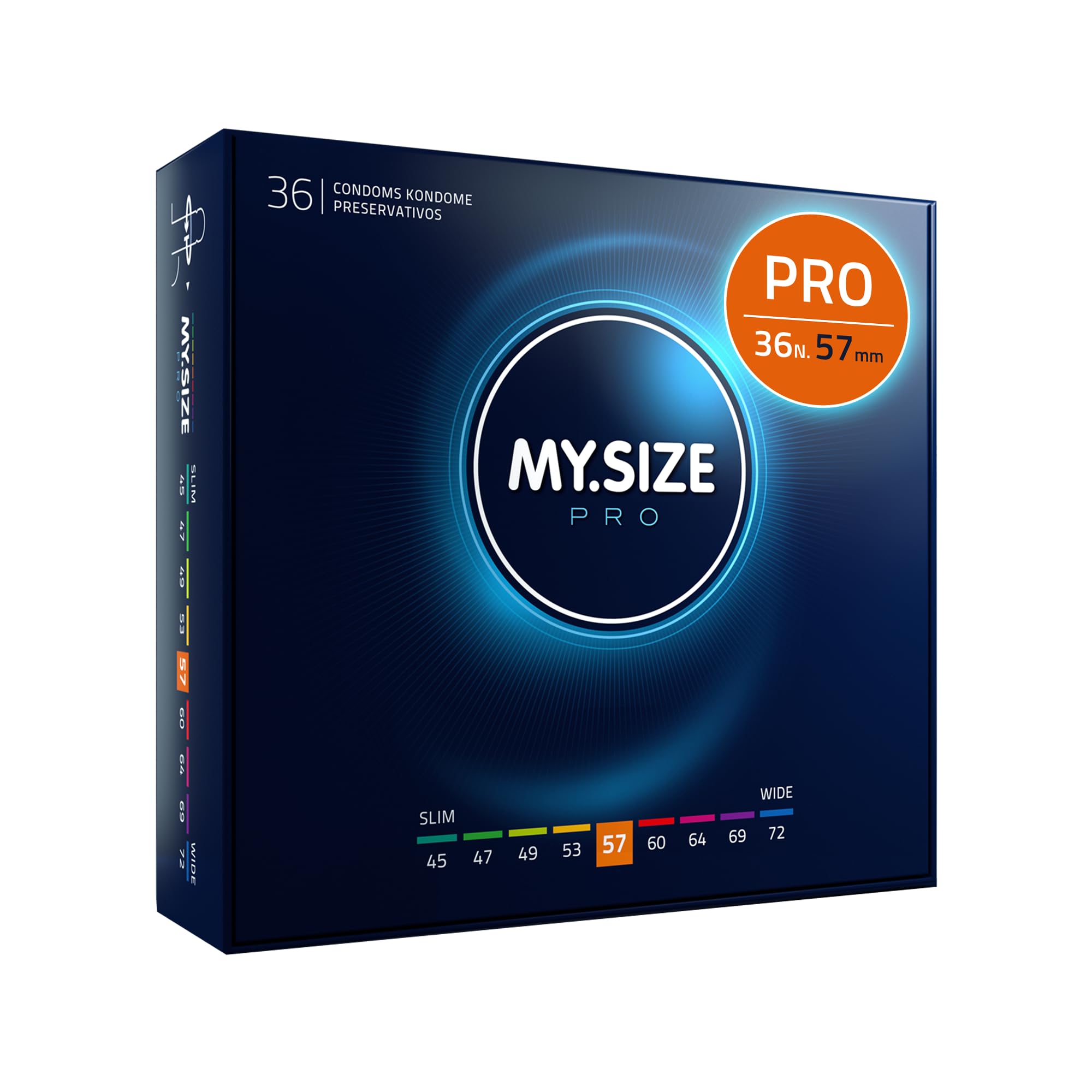 MY.SIZE PRO Preservativi ELITE taglia 4, 57 mm, 36 pezzi, vestibilità perfetta e dimensioni adatte a tutti