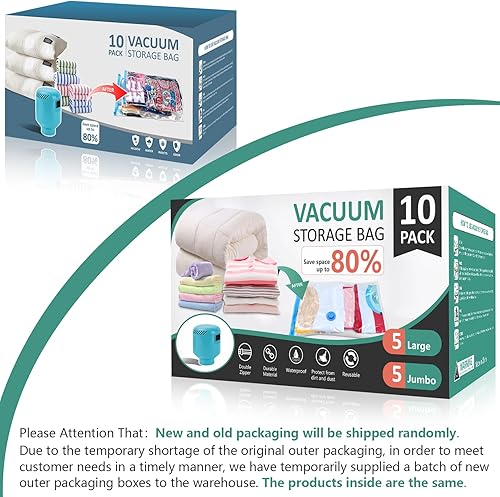 Miniatura 8 de Bolsas grandes de almacenamiento al vacío con bomba eléctrica, paquete de 10 (5 Jumbo5 grandes), bolsas de sellado al vacío para ropa, ahorro de
