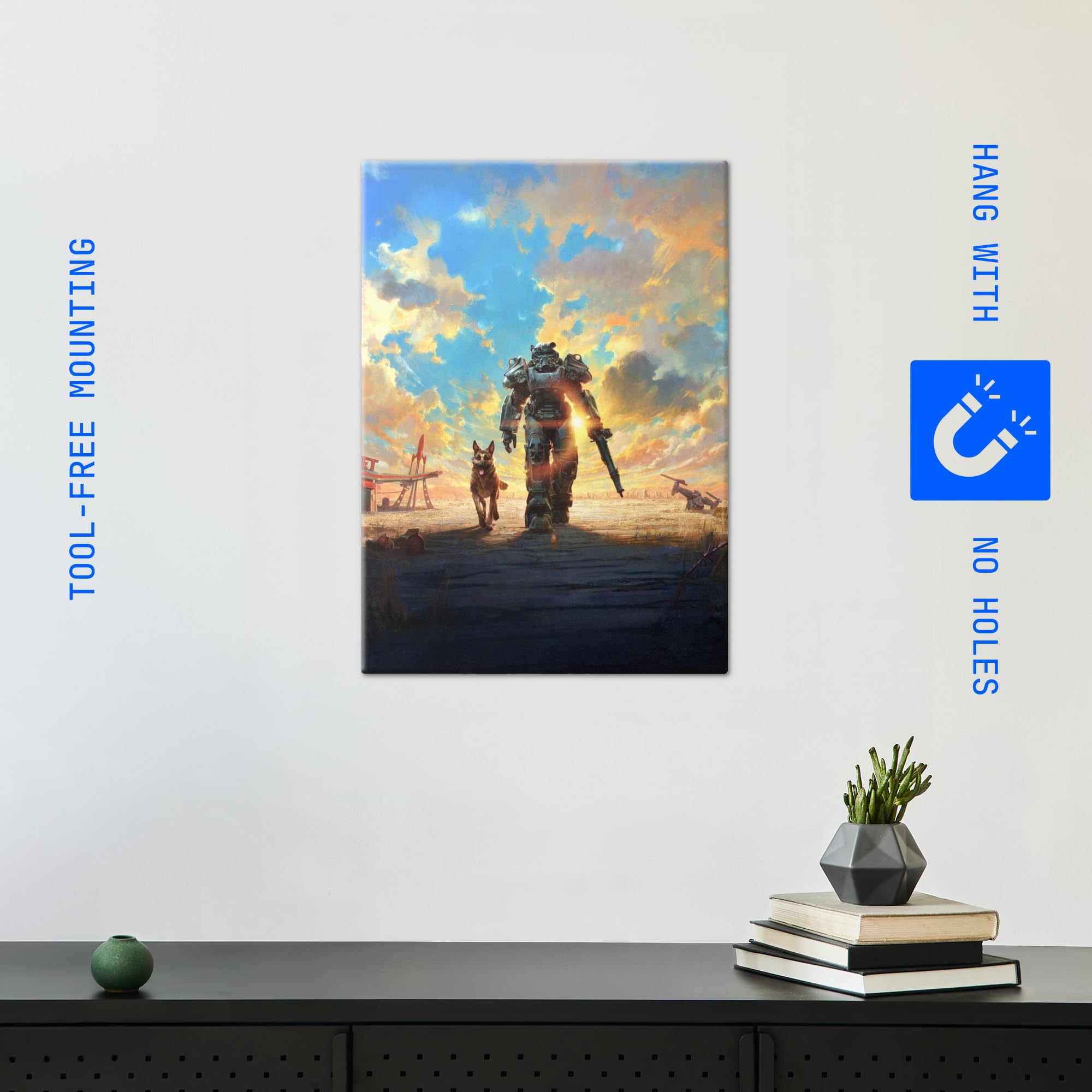 Displate Metall poster Fallout Wasteland Wanderer Größe M | Bild Plakate für Schlafzimmer Dekor, Geschenke. Magnetische Befestigung Wandposter, Wanddeko. Metall Wandkunst.