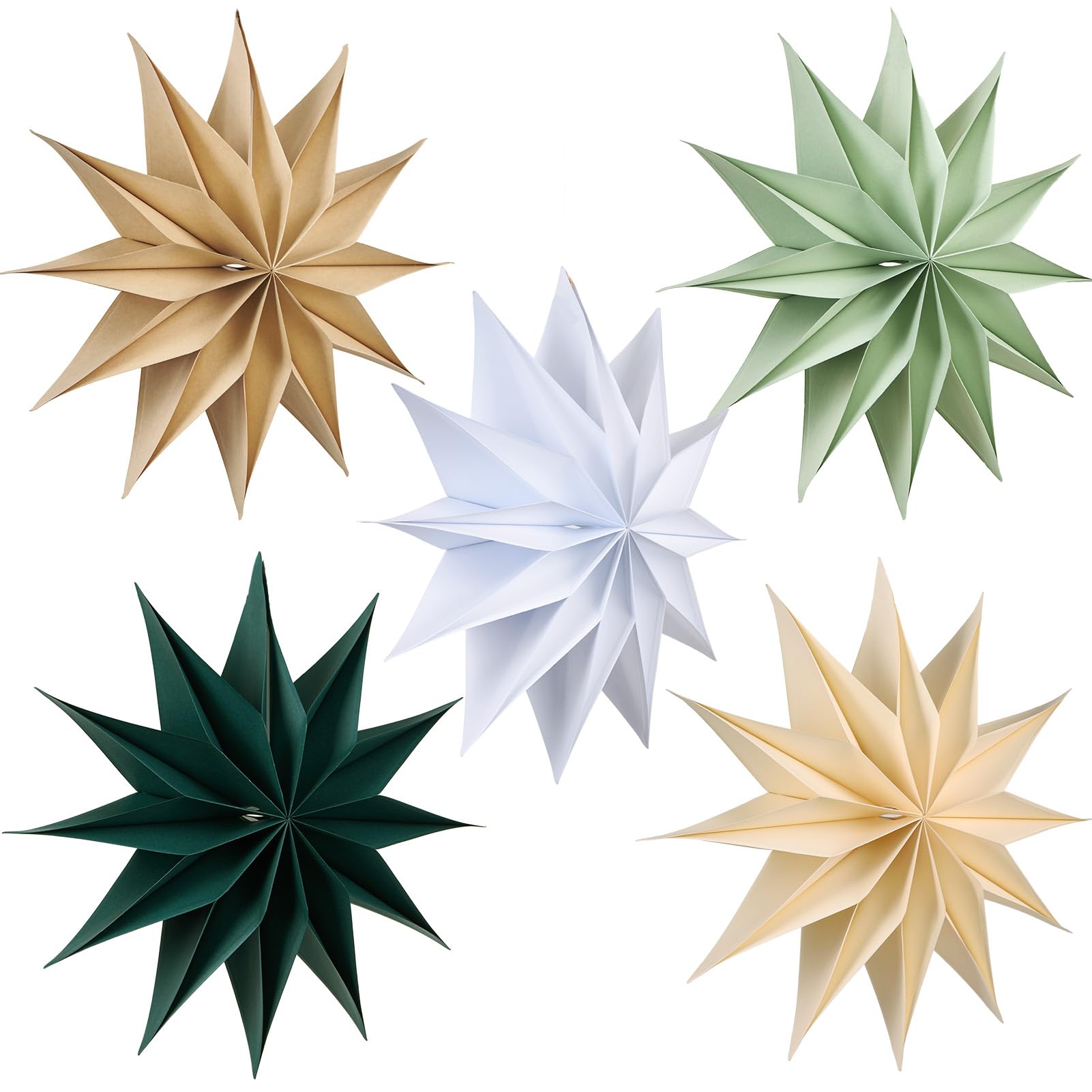 Photo 1 of Paper Jazz 12 Point Paper Star Lantern,5 pcs Sage Green Christmas Ornaments with Paper Stars,Large Vintage Christmas Wall Decor for Xmas New Year Baby Shower Wedding Spring Party.