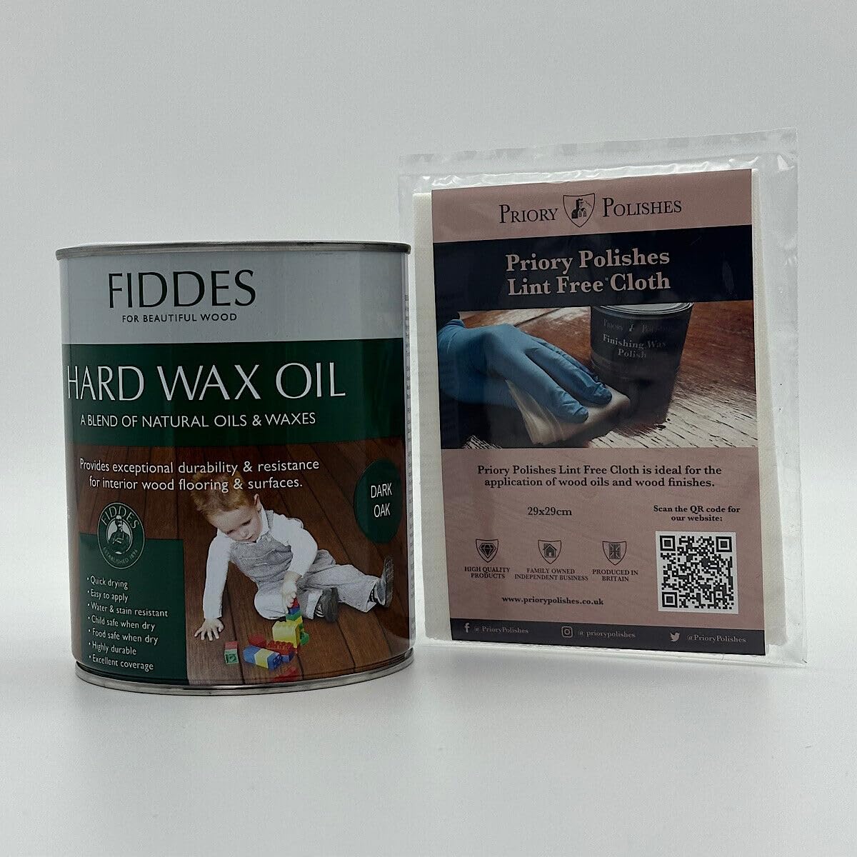 Fiddes Hard Wax Oil - Dark Oak + Free Priory Polishes© Lint Free Cloth (1 Litre)
