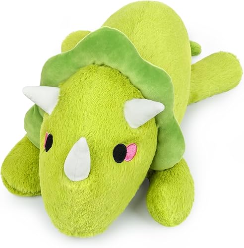 KOPHINYE Animal de peluche de dinosaurio con peso, de 21 pulgadas, 1.4 libras, suave felpa de triceratops verde, bonita almohada de peluche de