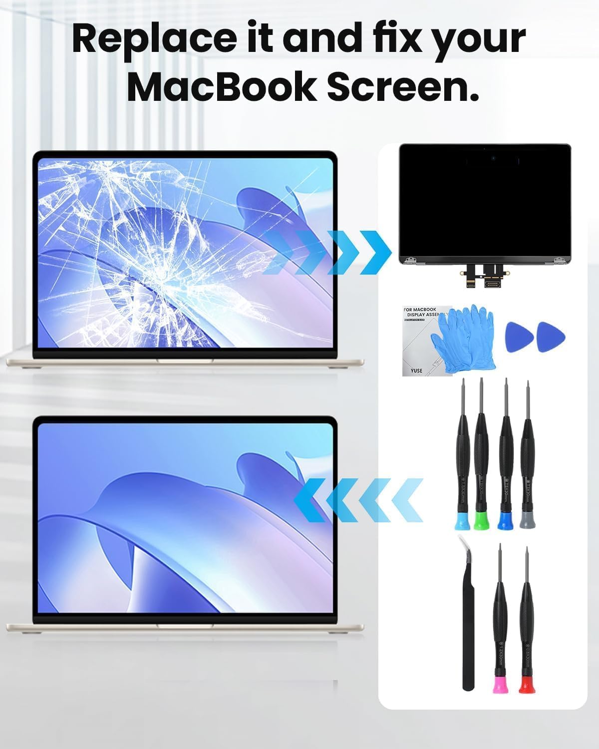 LHM A1932 2019 Jahr / A2179 2020 Jahr Ersatzbildschirm 13,3" für MacBook Air Retina (Modell: EMC 3302 EMC 3184 MVFH2 MVFJ2 MWTJ2 MWH22) Komplette LCD-Bildschirmbaugruppe mit Befestigungssatz (Gold)