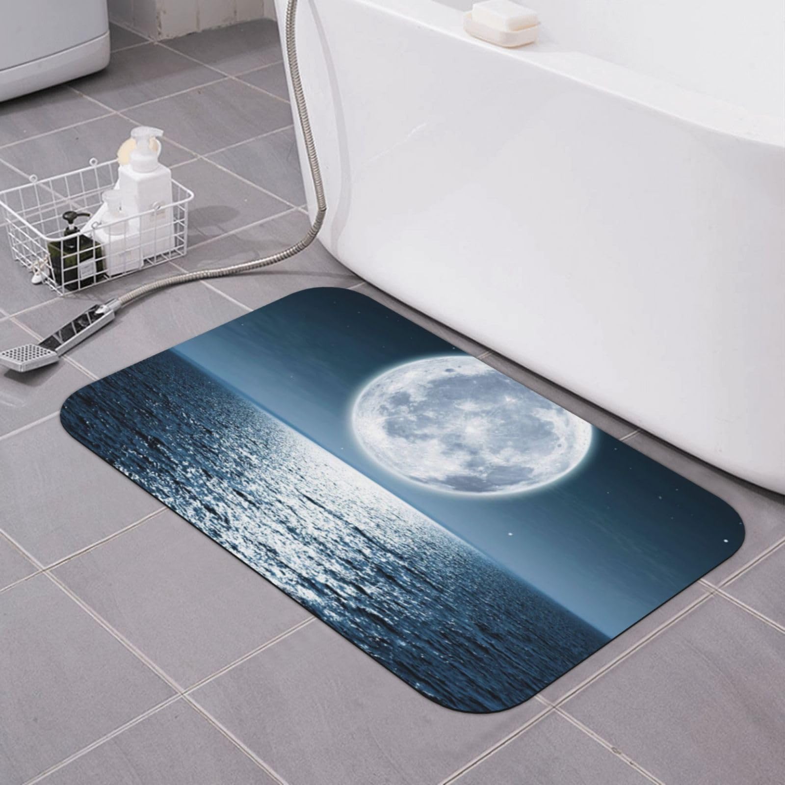 Tapis de bain diatomée pleine lune antidérapant et absorbant pour salle de bain moderne