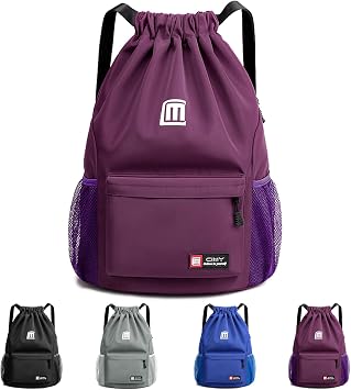Drawstring Backpack Bags, Printed Drawstring Gym Bag for Men Women Girls Boys Adults, Large Waterproof Swimming Bag Draw String Bags for Shopping Yoga Sport Travel, Purple