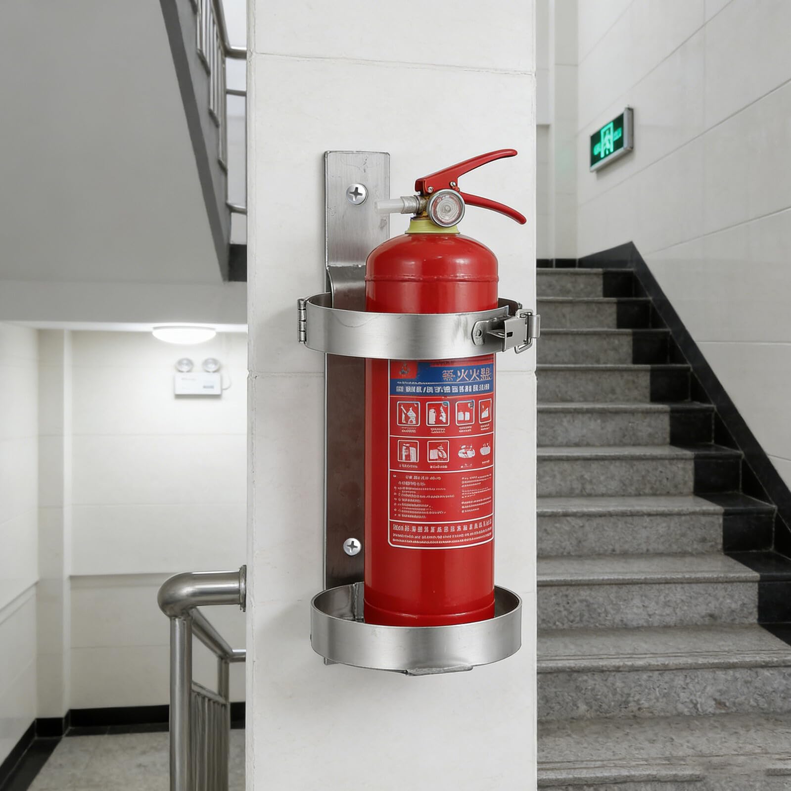 SHINEOFI Soporte de Pared para Extintor de Incendios de 2 Kg en Acero Inoxidable 304 Cierre de Apriete, Dimensiones 29,5 X 12,7 X 12,7 Cm, Resistente y Compacto para Taller, Garaje y Uso