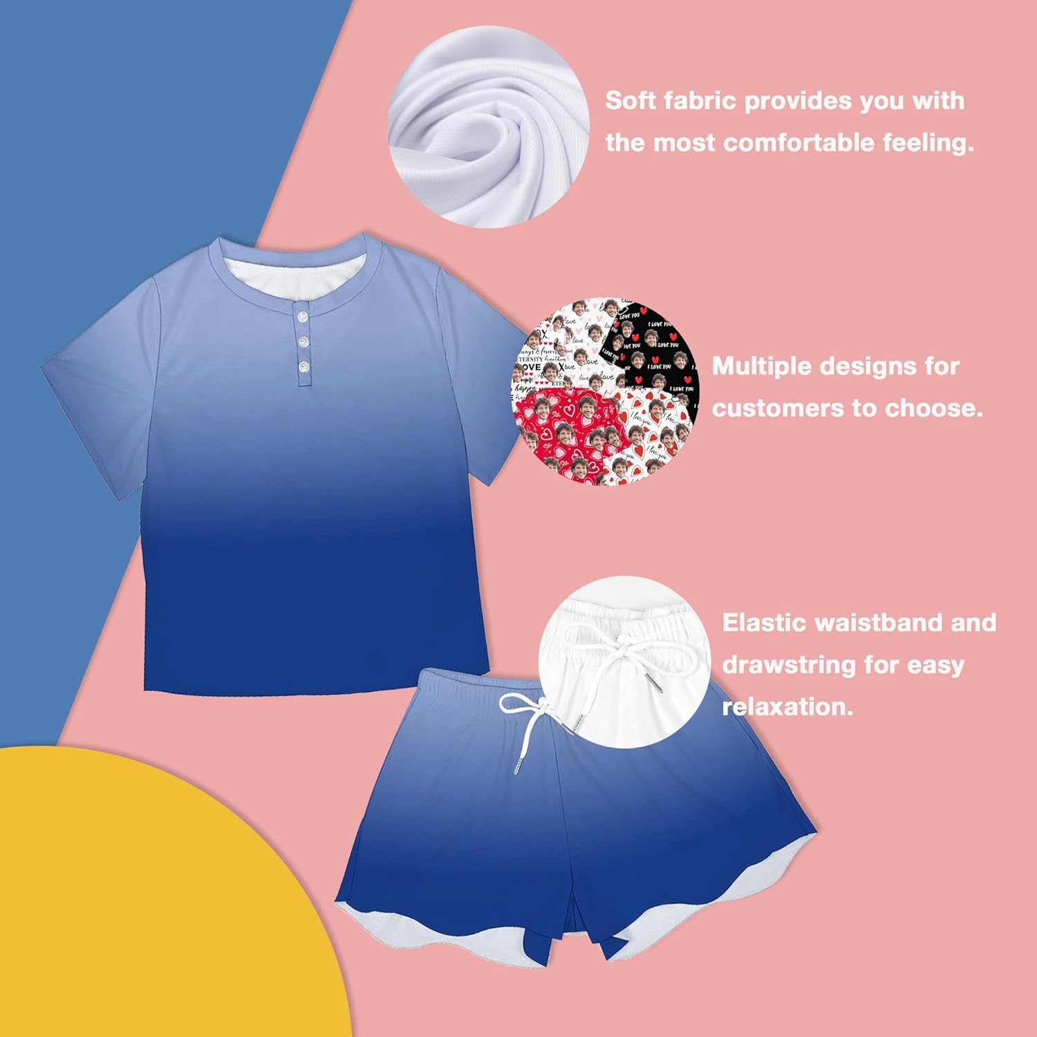 Artsadd Custom Pajama Set for Women, Short Sleeve Pajamas Homewear Loungewear Personalized Great Gift for Her - Image 5