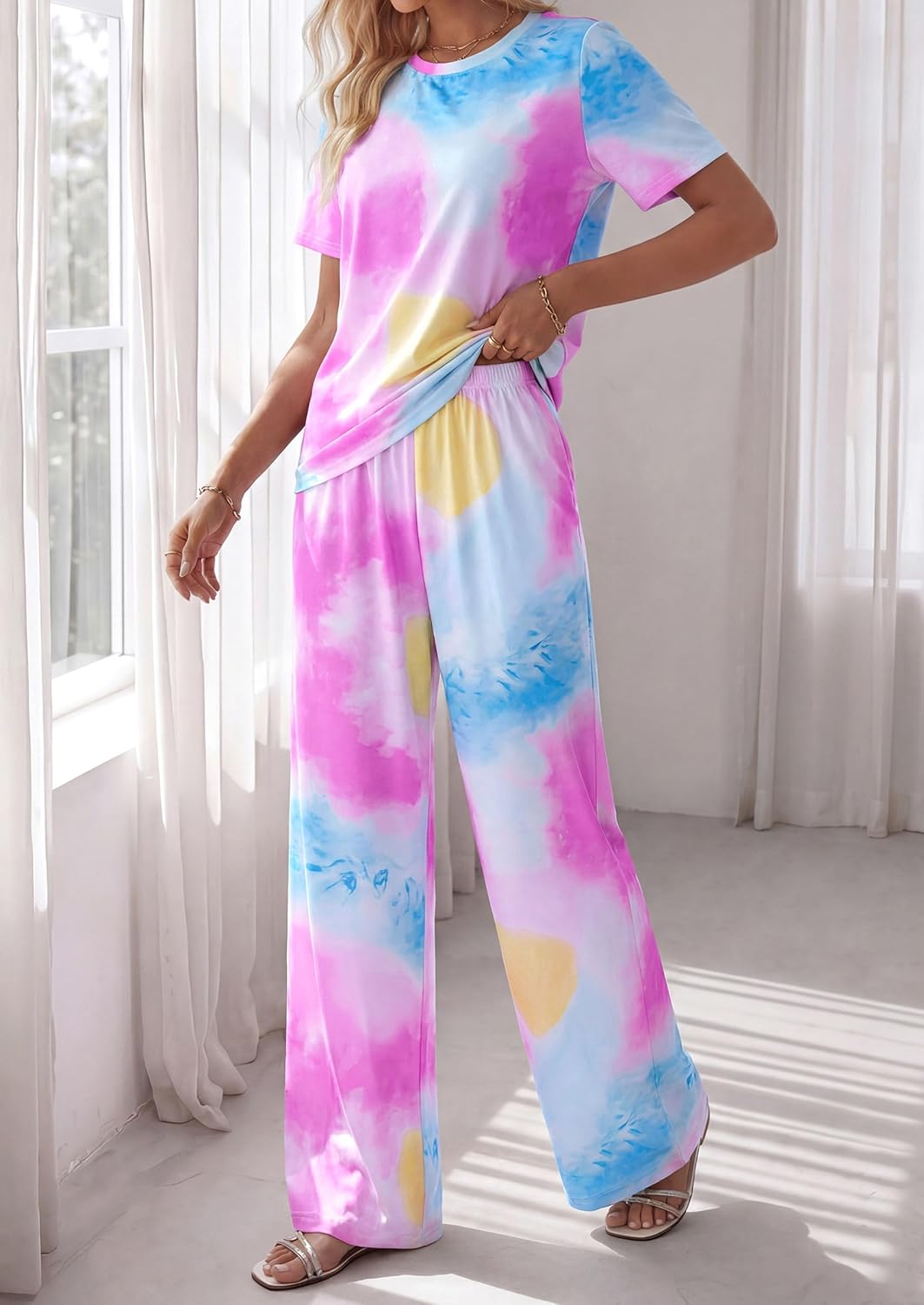 PRETTYGARDEN Women's 2 Piece Pajama Sets Summer 2026 Matching Lounge Outfits Short Sleeve Printed Sleepwear Spring PJ Set - Image 7