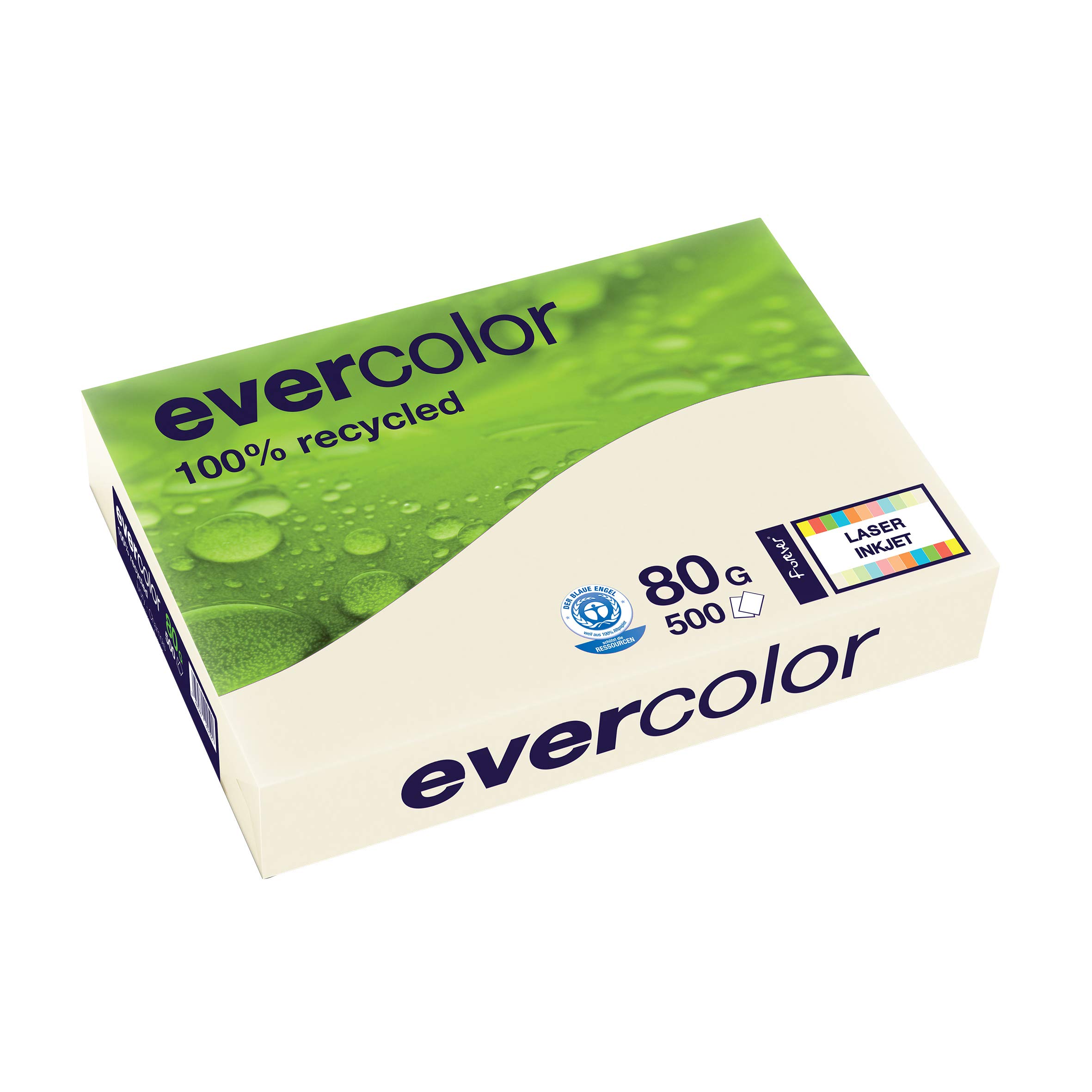 EVERCOLOR, papier reprographique, 100% recyclé, ivoire, 80g, A3, Ange Bleu, ramette de 500 feuilles