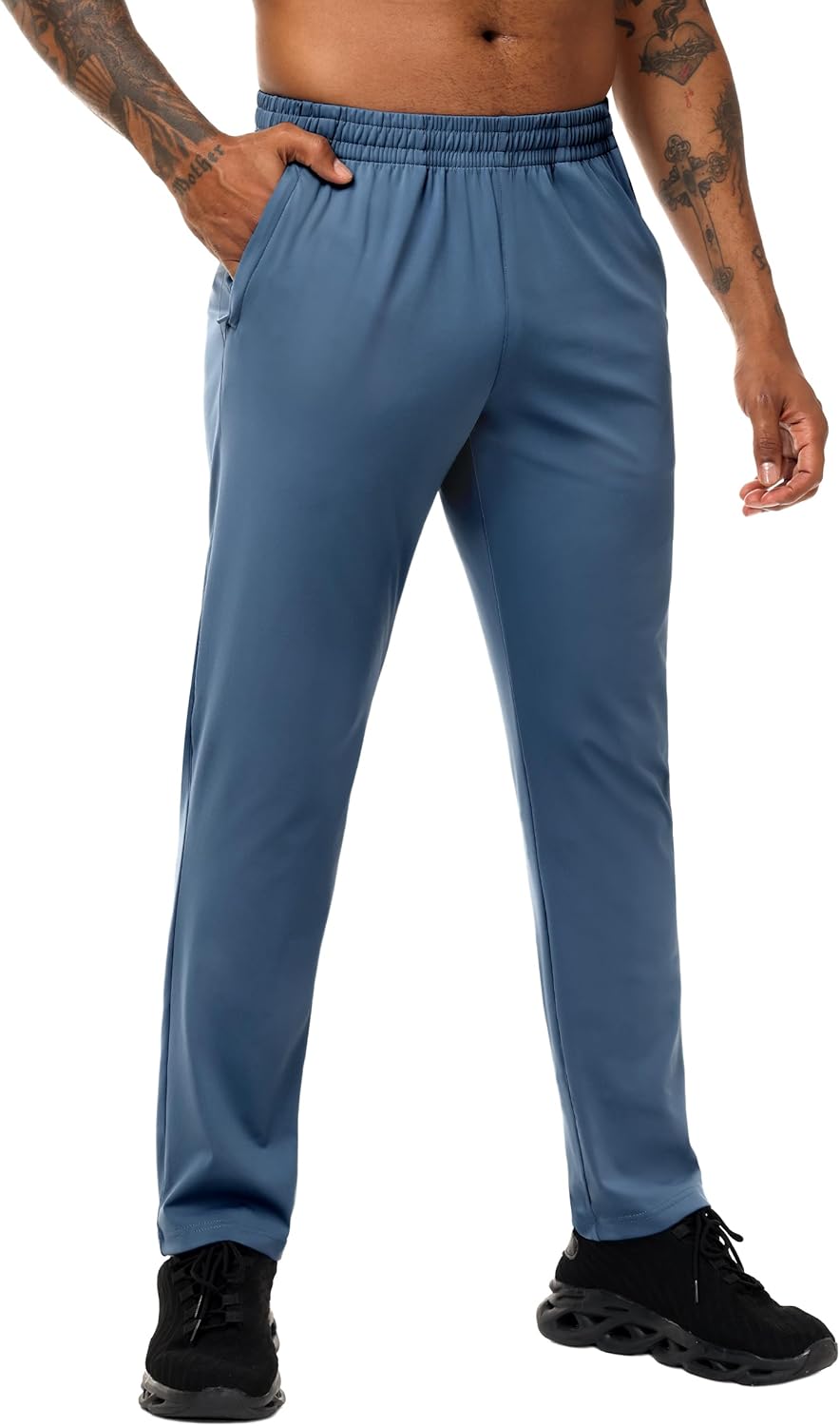 MIER Mens Athletic Sweatpants for Workout Gym Running Jogging Active Lightweight Track Sweat Pants, 3 Zipper Pockets Bottoms