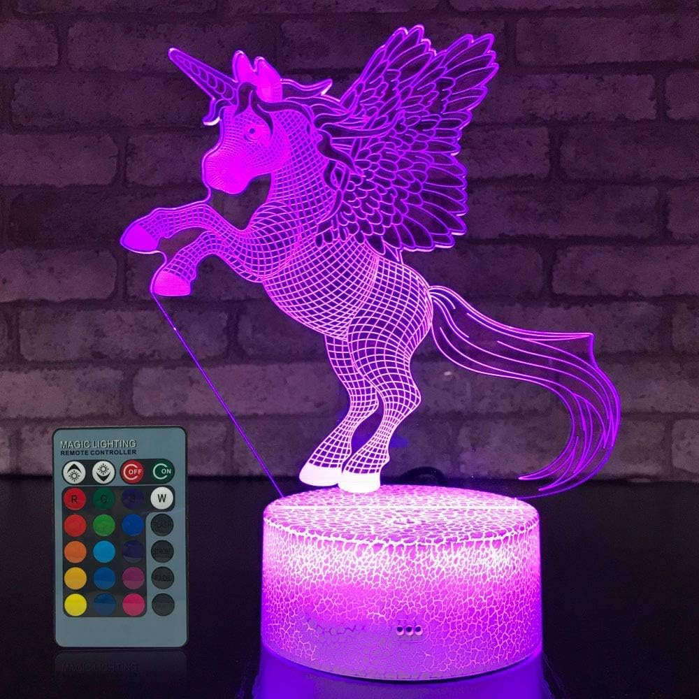 Unicorn Gifts for Girls,Unicorn Night Light Unicorn Gifts 16 Colors Change with Remote Control Optical Illusion Kids Lamp As a Gift Ideas for Kids and Girls Birthday Gifts
