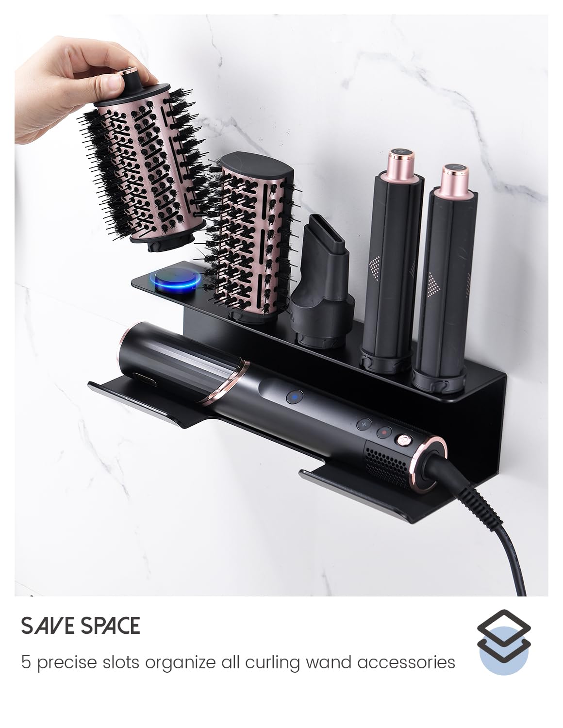 Soporte De Pared Para Secador Shark FlexStyle | Organizador 6 En 1 Acero Inoxidable | Compatible Con HD430, HD435, HD440