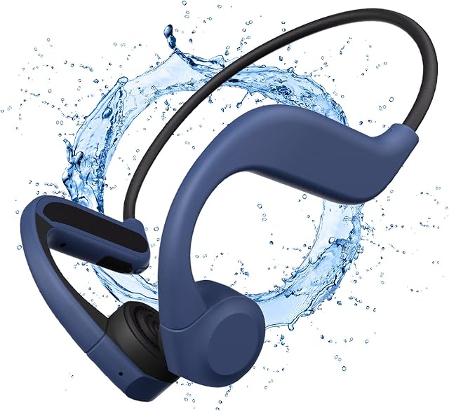 ESSONIO Bone Conduction Headphones Running Headphones IPX5 Waterproof Swimming Bluetooth 32GB Music Time Loud volume Titanium Alloy Skeleton for Sports Listening Cycling Running Gym(Blue)