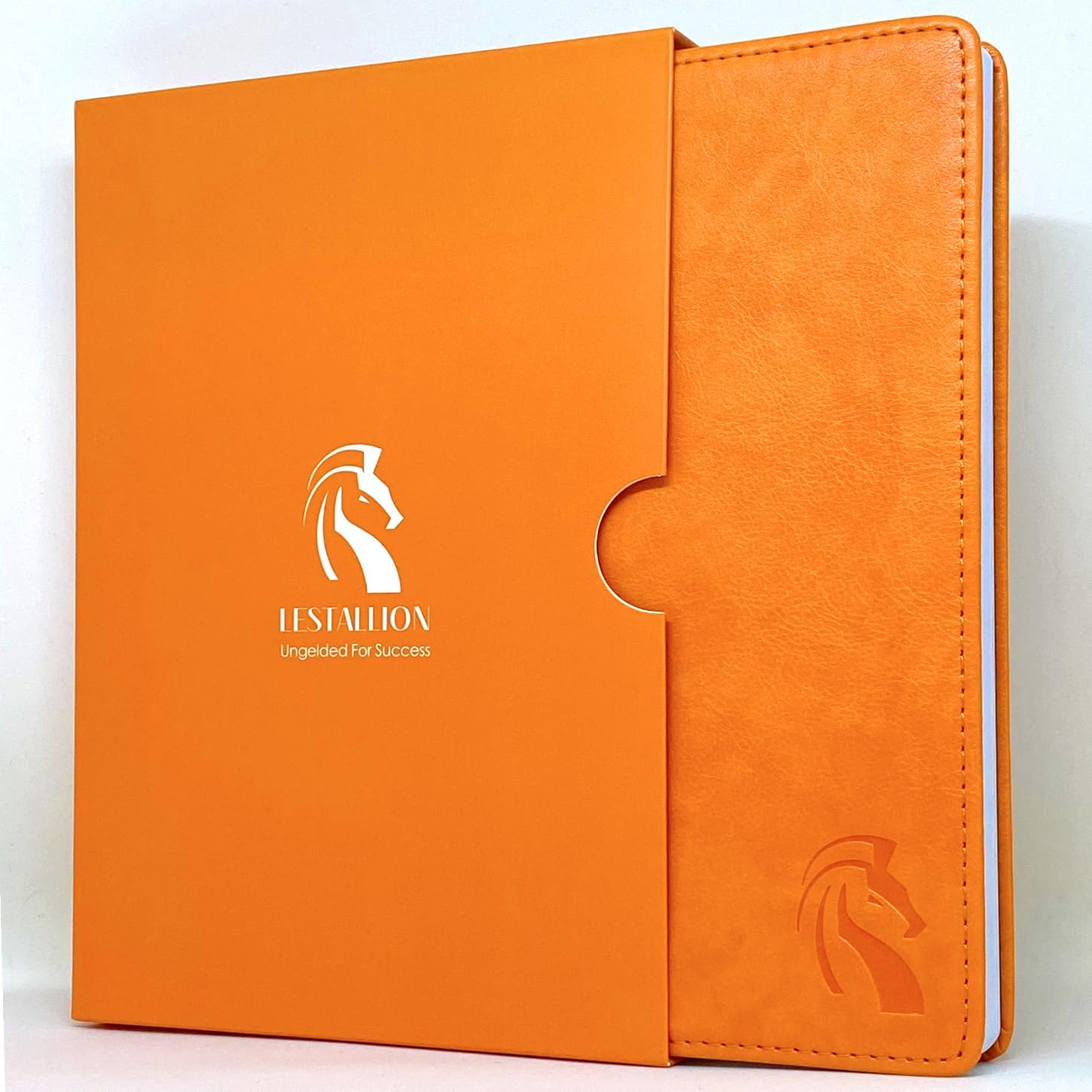 LeStallion Hardcover Orange Notebook - A5 Lined Journal For Writing - 100GSM Hardback Orange Journal For Women/Men for Business, Office, Work - 216 Perforated Lined Paper - Faux Leather Journal Ruled