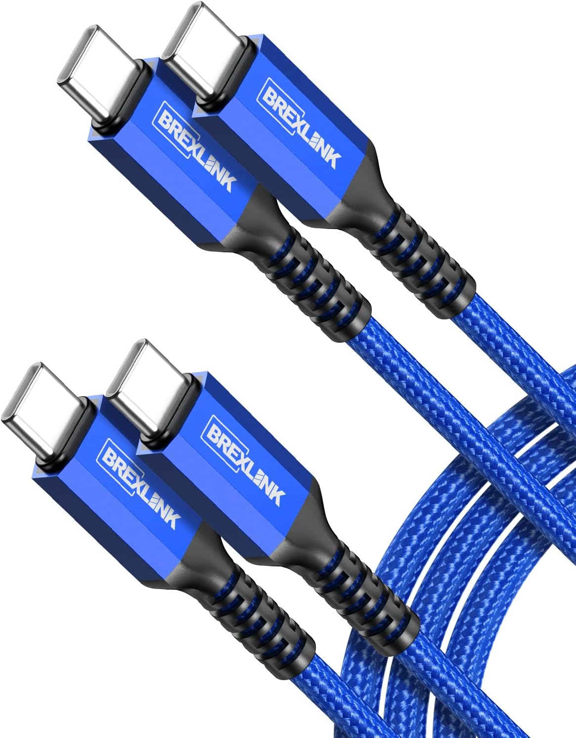 USB C to USB C Cable 60W Fast Charging 2-Pack, BrexLink 6.6ft Nylon Braided USB Type C Cable Compatible W. Samsung Galaxy S20 Ultra S20+ Note 10 Plus,MacBook,iPad Pro 2018,Google Pixel 4 3 2 XL (Blue)