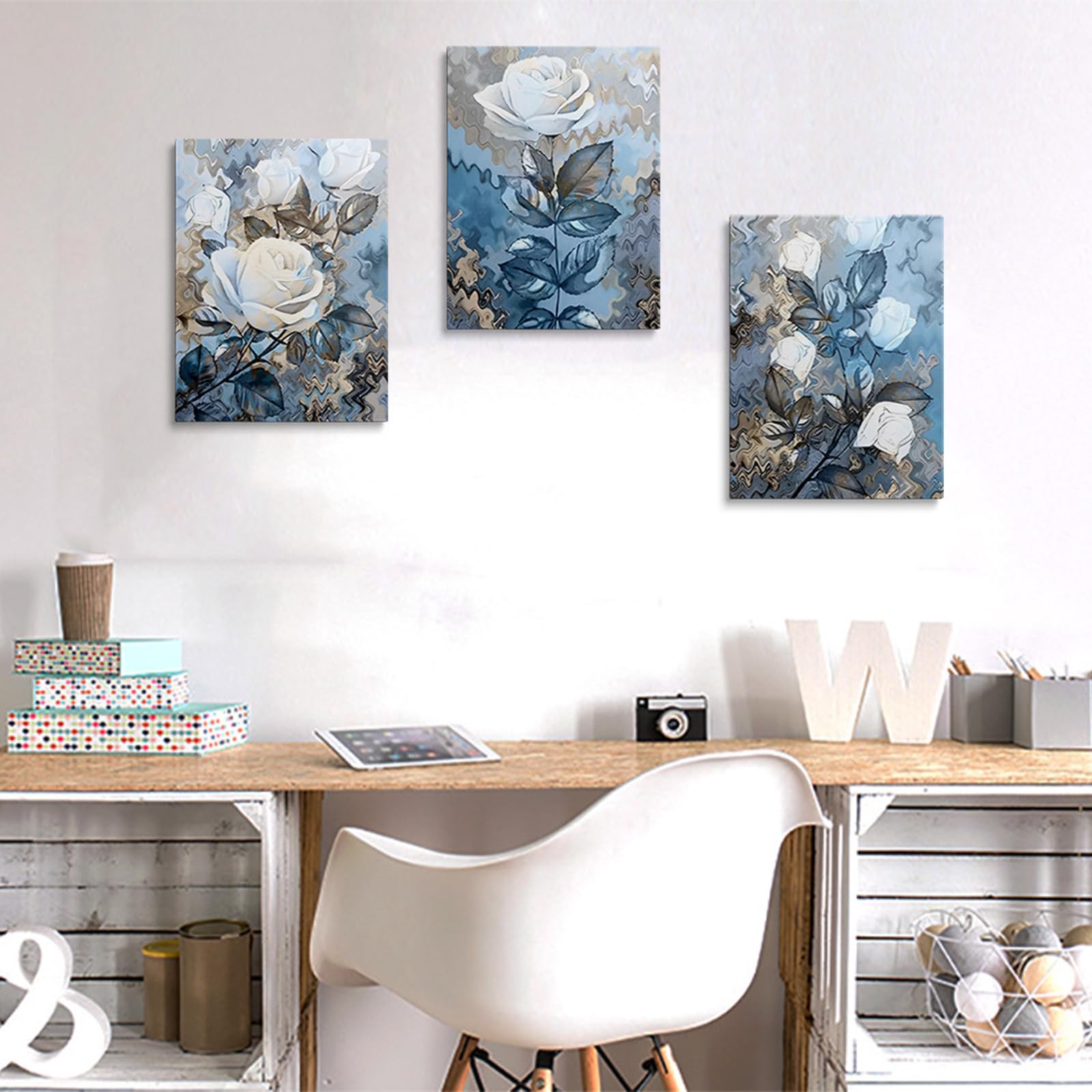 prinfantasy Nature Pictures Bedroom Wall Art - Canvas Blue Floral Artwork Prints Paintings for Home YH1406 - Image 4