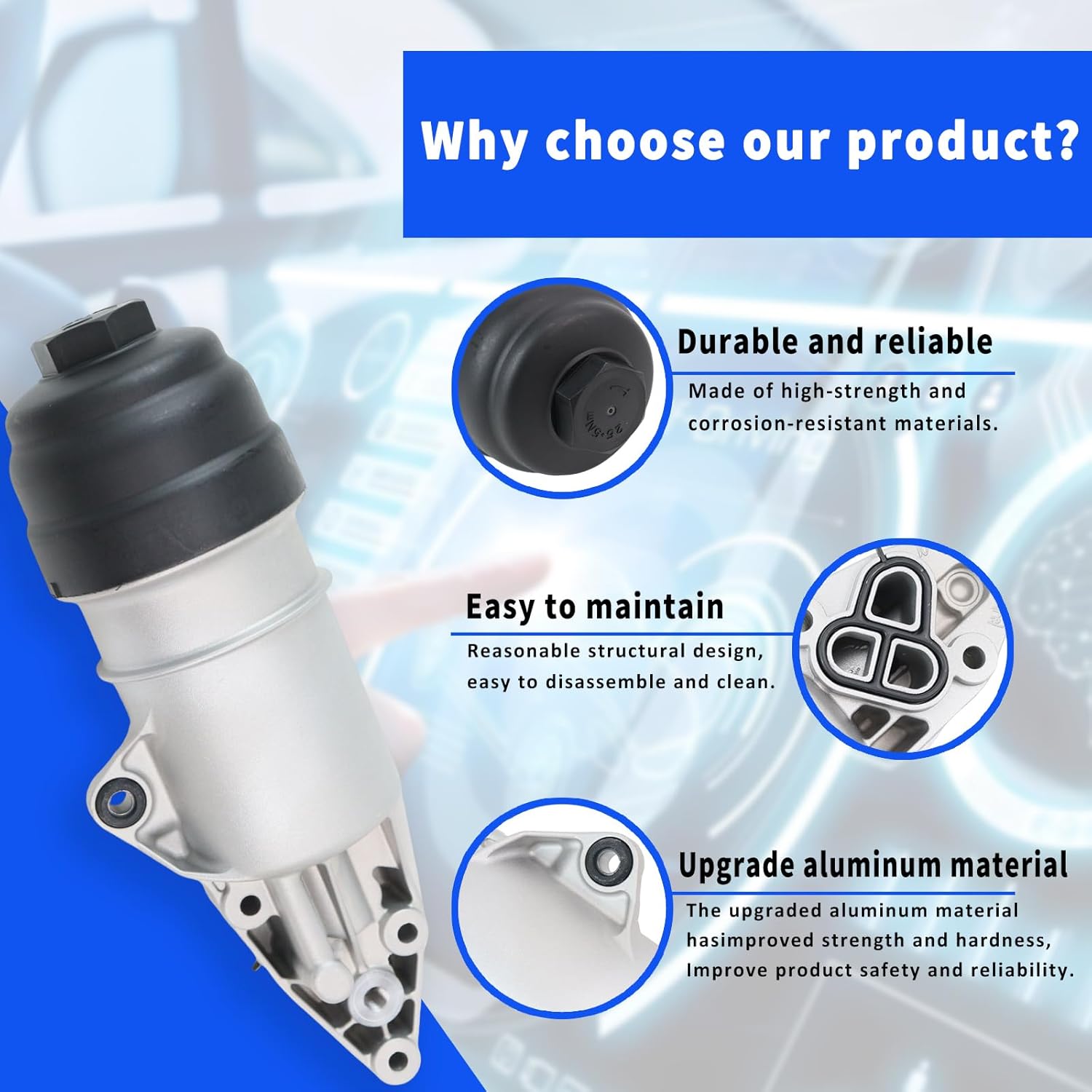 Upgrade 3.0L Aluminum Oil Filter Housing Compatible with Audi A4 2006-2008 A5 2008-2014 A6 A7 A8 Quattro Q5 Q7 2010-2015 RS5 S4 S5 SQ5 Replaces# 06E115405A, 06E115405C, 06E115405K