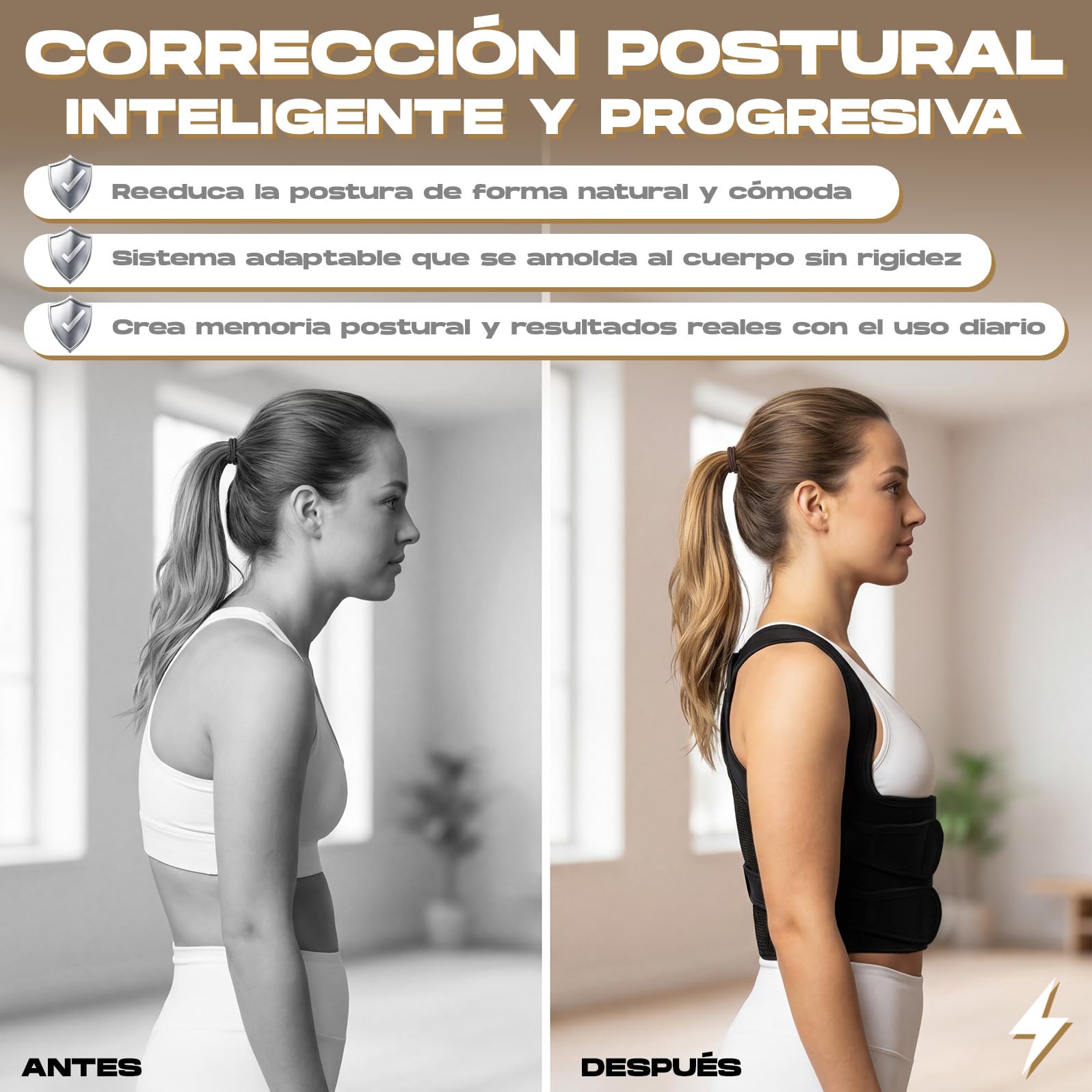 Corrector postura espalda | Corrector postura hombre mujer | Faja espalda ajustable transpirable | Espalda recta y alivio cervical | Incluye bolsa + banda elástica + almohadillas protectoras - 3