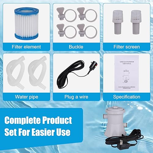 Miniatura 7 de Bomba de filtro de piscina redonda sobre el suelo de 300 galones, kit de sistema de bomba de filtro de piscina inflable para el hogar, herramienta
