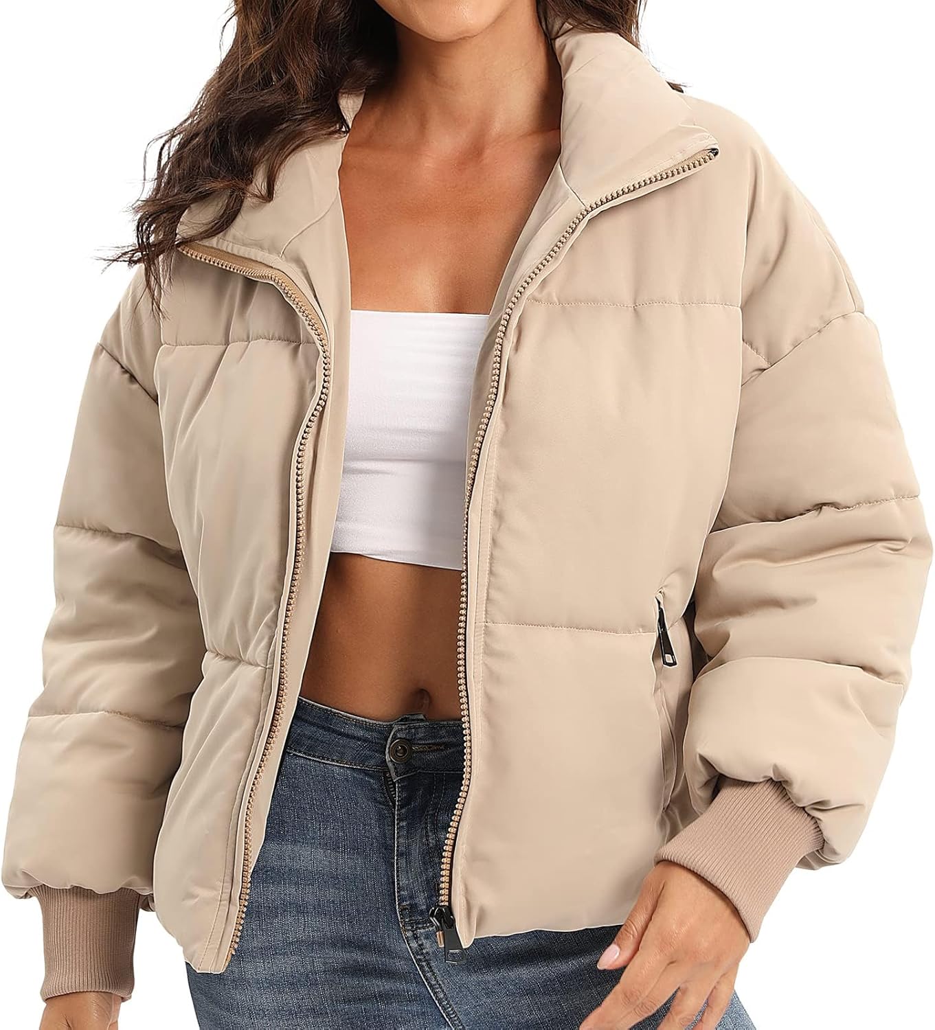 Women's Puffer Jacket Long Sleeve Zip Up Warm Baggy Winter Jackets for Women - Image 2