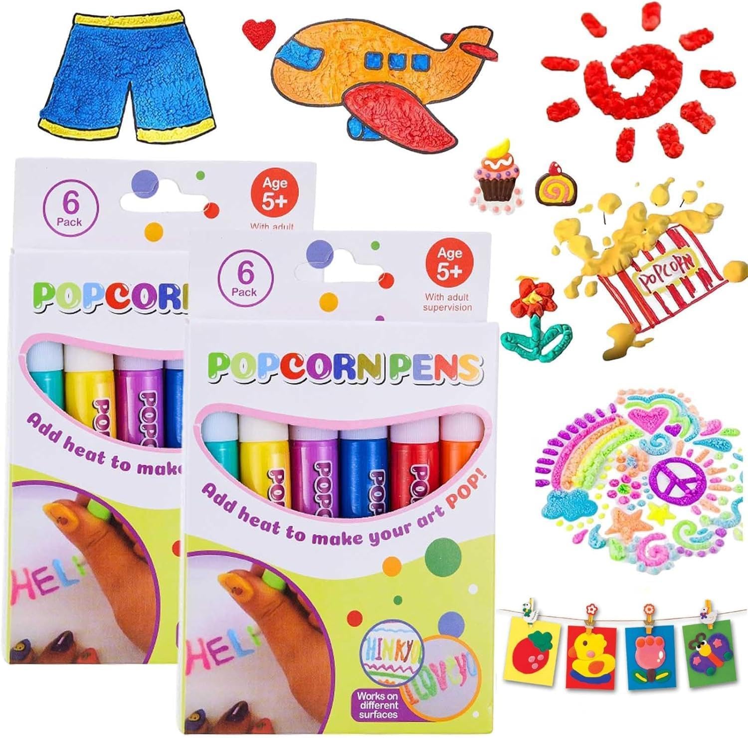 Iwotegen 2PCS Magic Puffy Pens, DIY Bubble Popcorn Drawing Pens, Magic Popcorn Pen