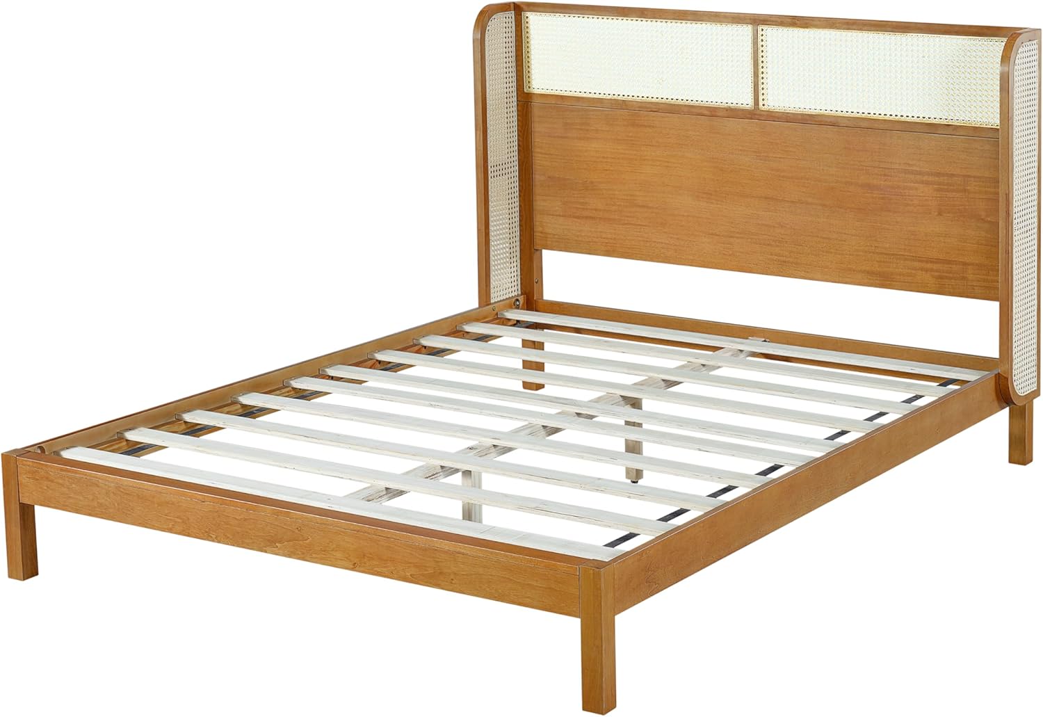 Merax Queen Size Premium Rubber Wood Platform Bed Frame, with Headboard, Mid Century Modern, Natural - Image 5