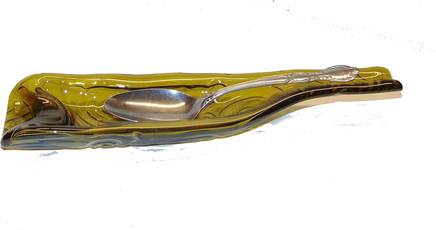 UpCycled Yellow Swirl Design Wine Bottle Recycled Serving Dish Large Spoon Rest
