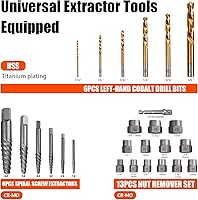 Vista 2 de Juego de 26 extractores de pernos y brocas izquierdas, extractor fácil para tornillo con juego de extractor de brocas inversas para tuercas dañadas