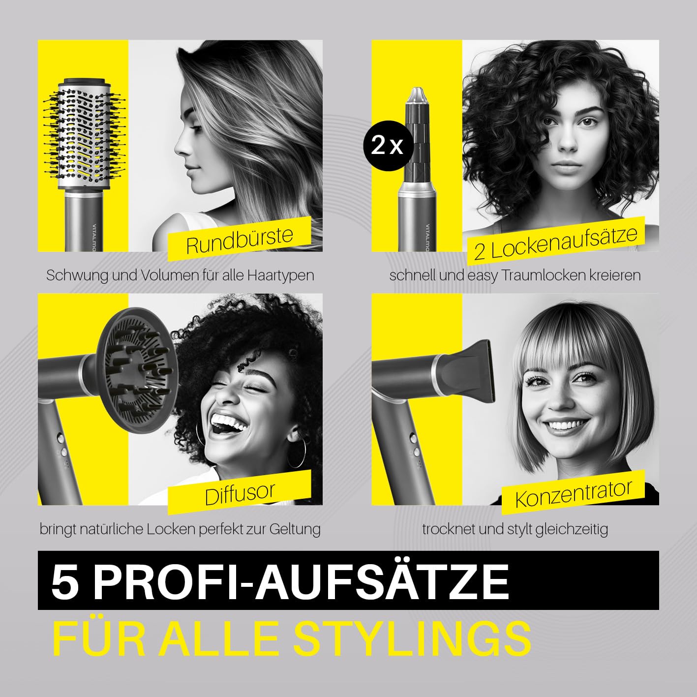 STYLE & SHINE by VITALmaxx Hairstyler Flex, 1500W | Air Curler, Lockenstab & Glätteisen in einem | 5 Aufsätze & 3 Temperaturstufen| ersetzt Lockenwickler | mit Memory-Funktion & 1,8 m Kabel