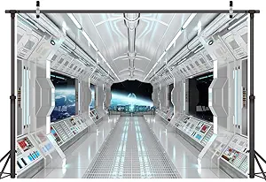 LYWYGG 7x5ft Vinyl Spaceship Interior Background Futuristic Science Fiction Photography Backdrops Spacecraft Cabin Photo Shoot Studio Props Astronomy Universe Galaxy Outer Space Station CP-36