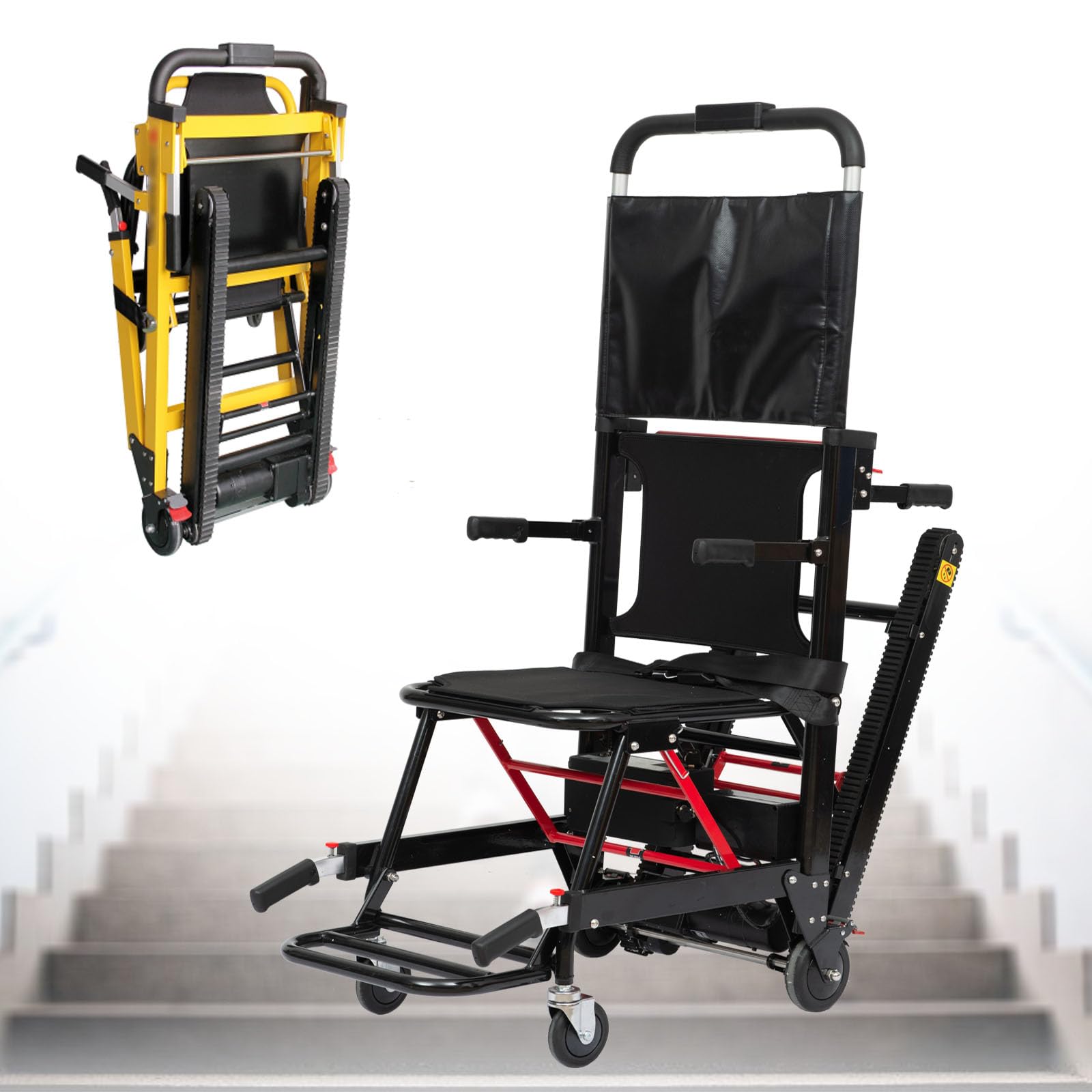 Elektrischer Treppenrollstuhl,Mobiler Treppenlift,Portable Chair,Elektrischer Treppensteiger,Mobiler Lift Stair Chair,Rollstuhl Faltbar Leicht,Tragfähigkeit 165 Kg yellow