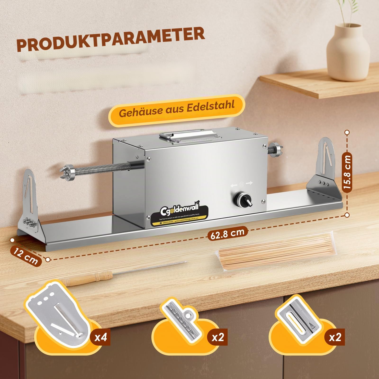 CGOLDENWALL Spiralschneider Kartoffelschneider Elektrischer, Tornado Kartoffel Spiralschneider Edelstahl für Lockige Pommes und Tornado Chips, Kartoffeln, Karotten, Gemüse, Obst, Gurken