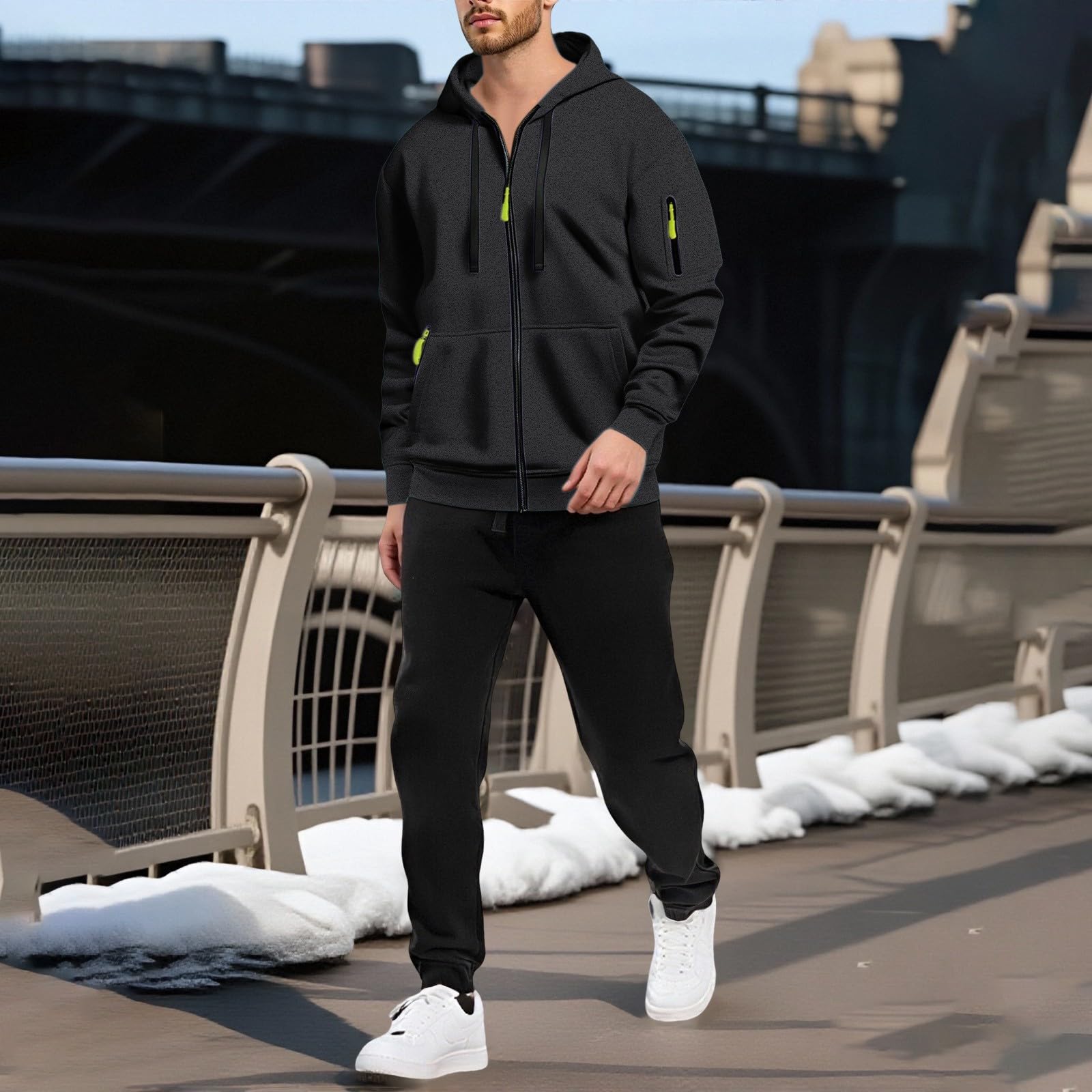 MJGkhiy Chándal completo de invierno para hombre, sudadera con cremallera y capucha, dos piezas, sudaderas, chaqueta y pantalón, conjunto Tracksuit chándal, ropa deportiva, chándal afelpado, completo