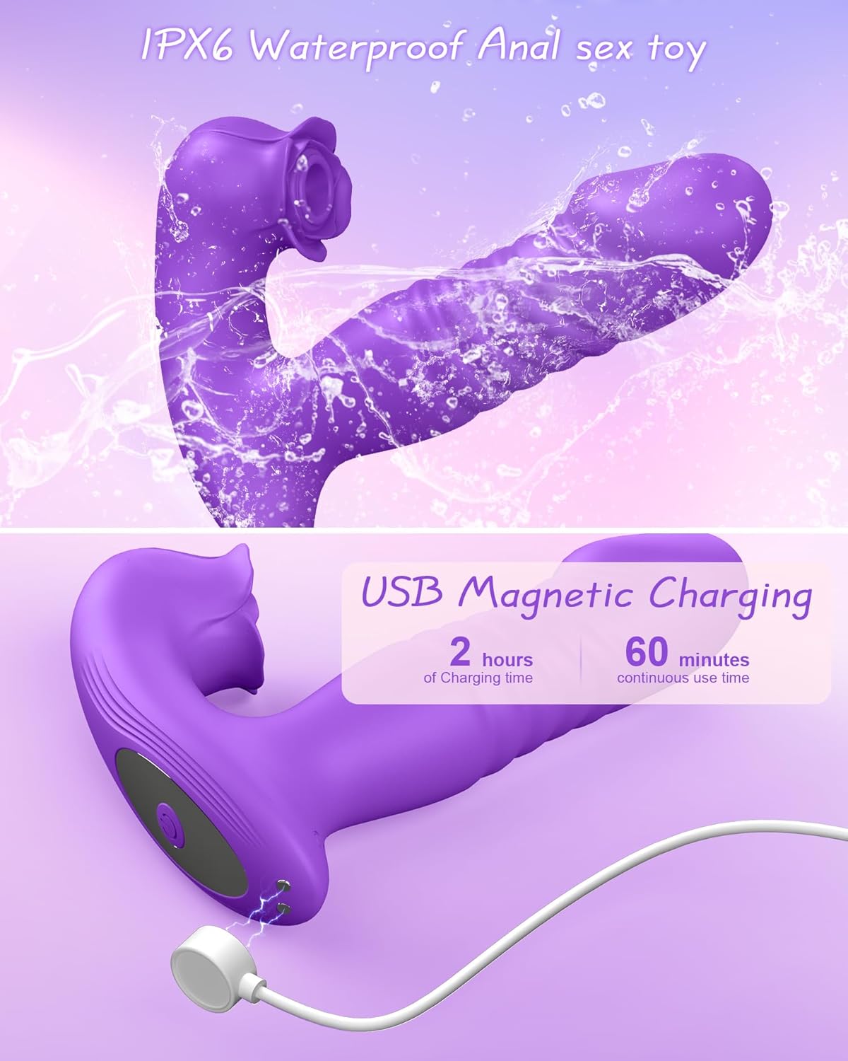 Thrusting Dildo Sucking Vibrator Rose Sex Toys for Women– Upgraded Sex Stimulator with 9 Sucking &Thrusting Vibrating Modes,G Spot Clit Nipple Wearable Vibrator (Purple)