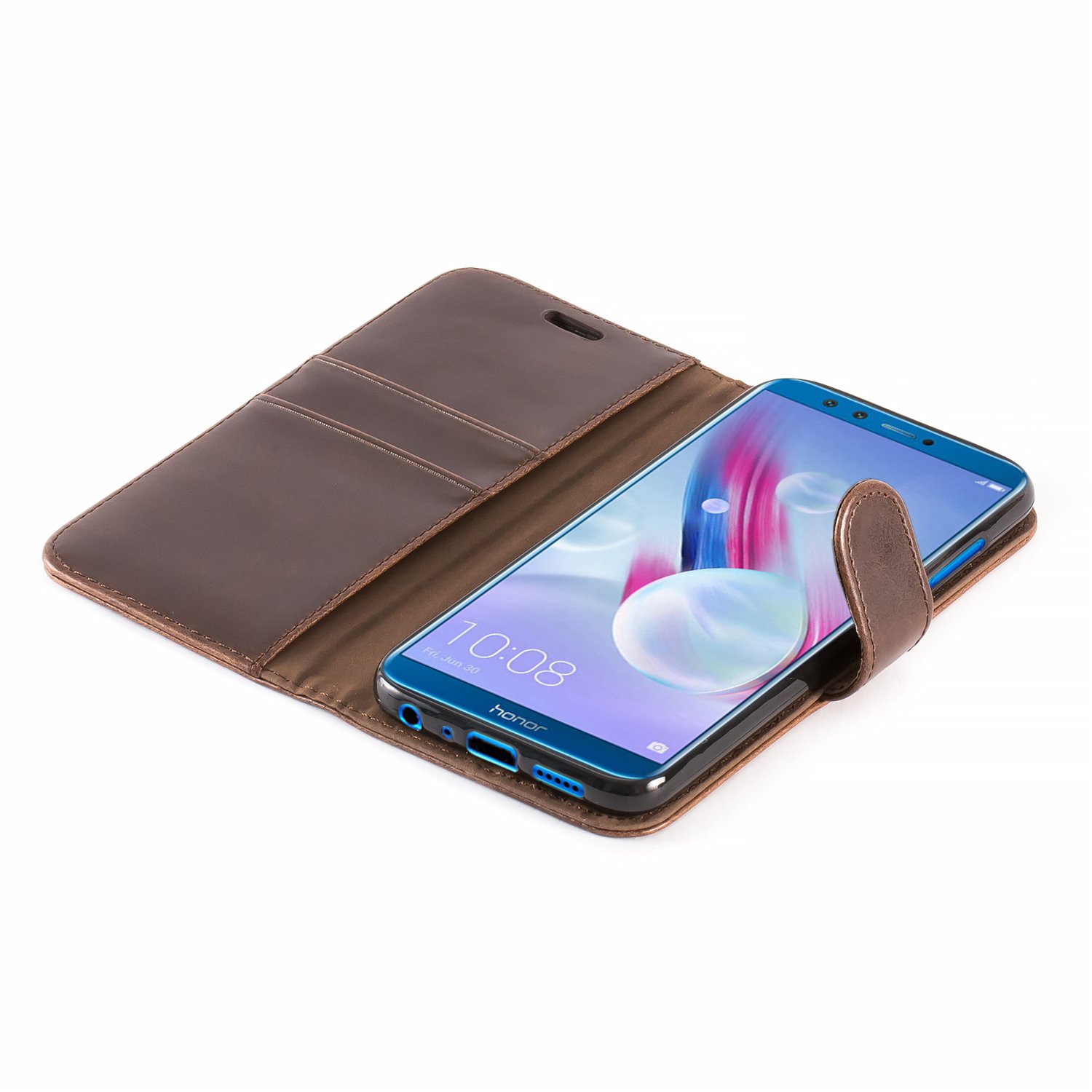 Mulbess Coque Téléphone pour Huawei P Smart 2017 / Honor 9 Lite, Étui de Protectoon avec Rabat, Stand Fonction Case Cover, Housse Pochette, Rétro Café Marron