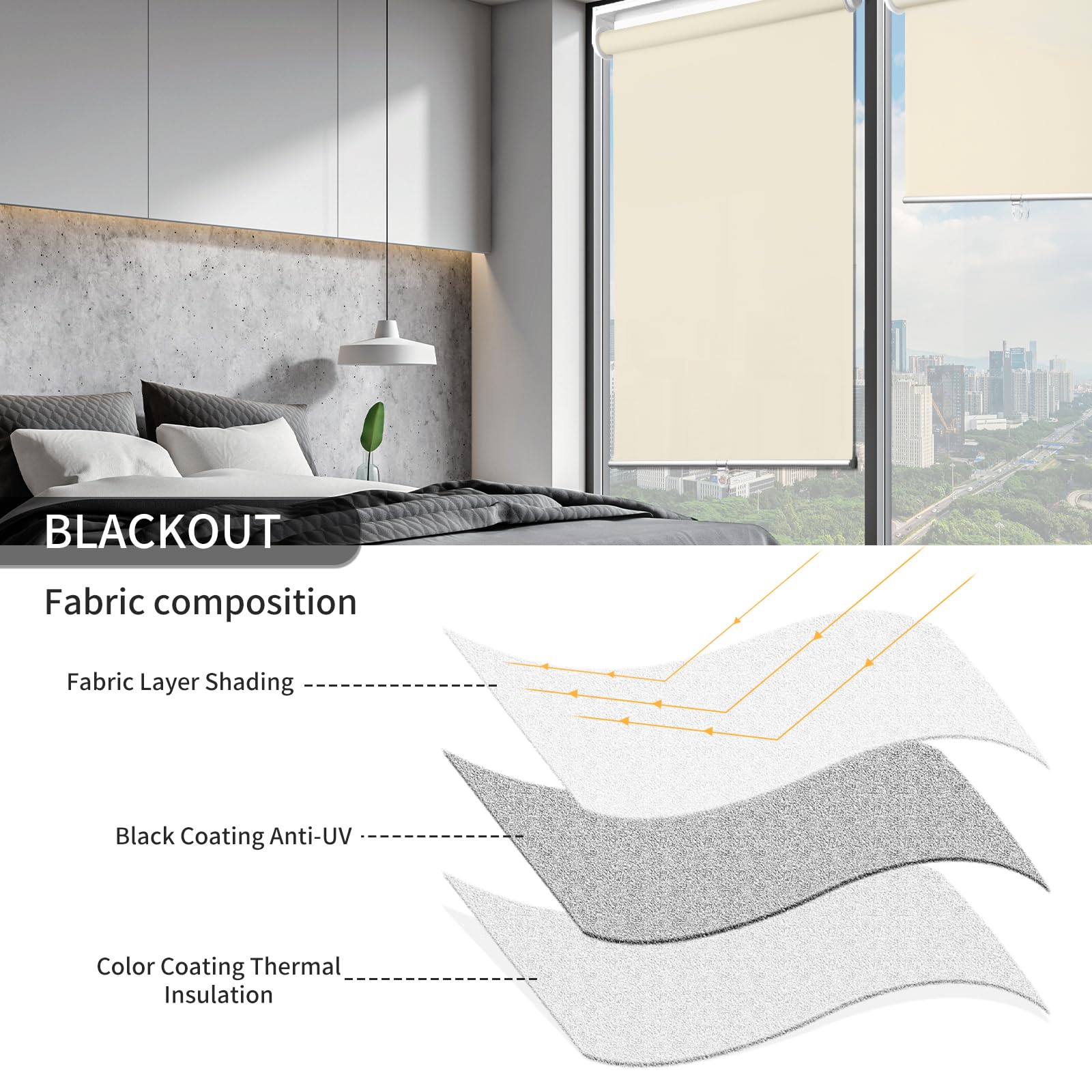 YCUHEN Cordless Roller Shades Pull Down Window Blinds Room Darkening Rolled Up Shades with Push-Pull Rod for Home and Office Bedroom Bathroom Living Room