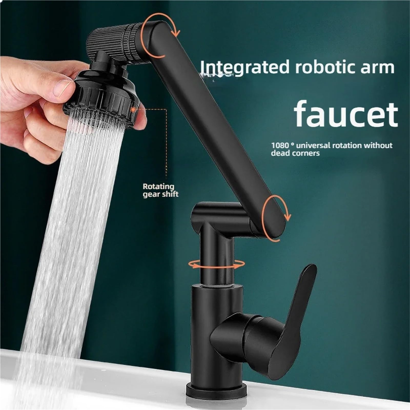 Robinet pivotant à Bras robotisé, Robinet de Cuisine à Bras mécanique Rotatif, Robinet de Salle de Bain for évier de Cuisine(Silvery)
