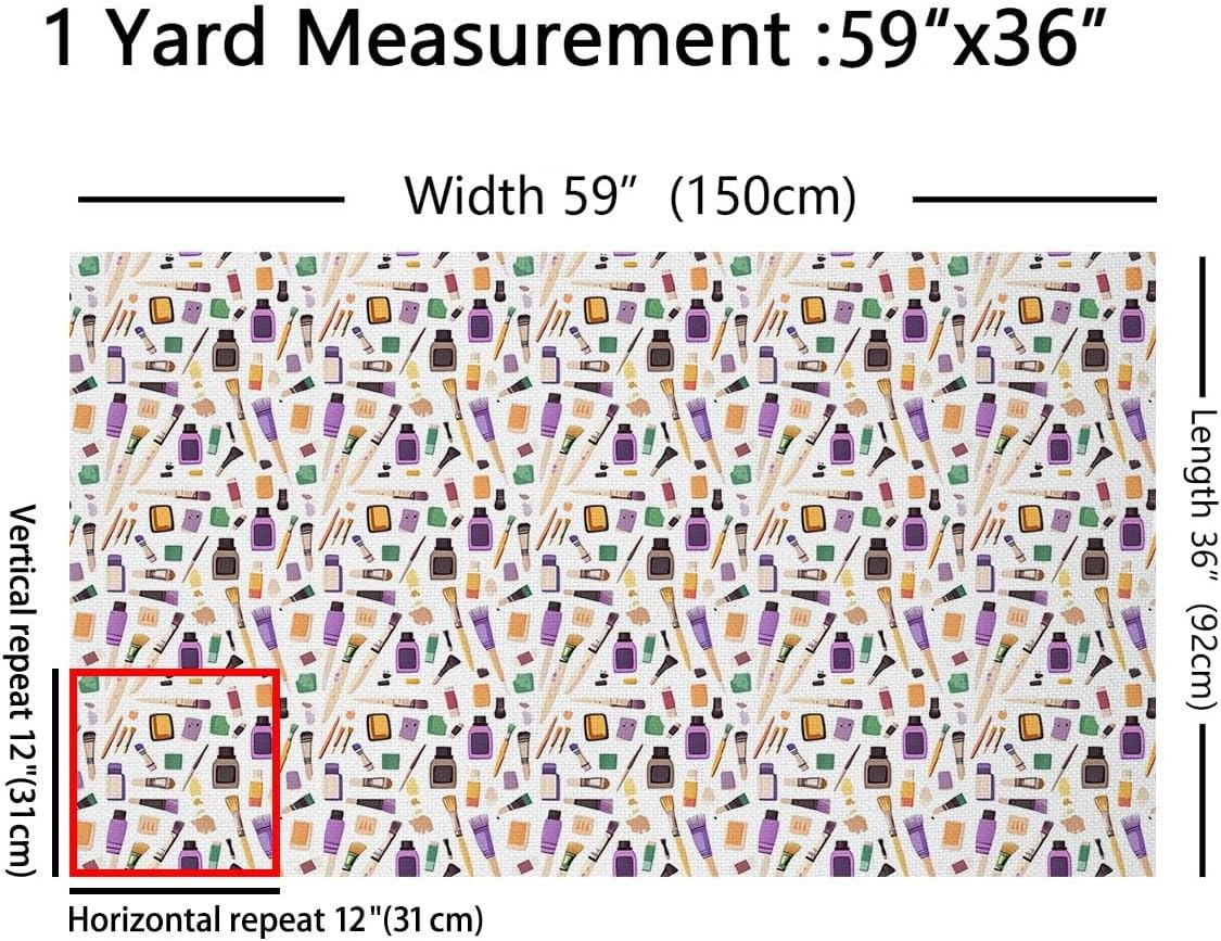 Feelyou Art Fabric by The Yard, Cartoon Artists Stationery Brushes Pencils Theme Upholstery Fabric for Chairs and Home DIY Projects, Colorful Painting Decorative Waterproof Fabric, 3 Yards