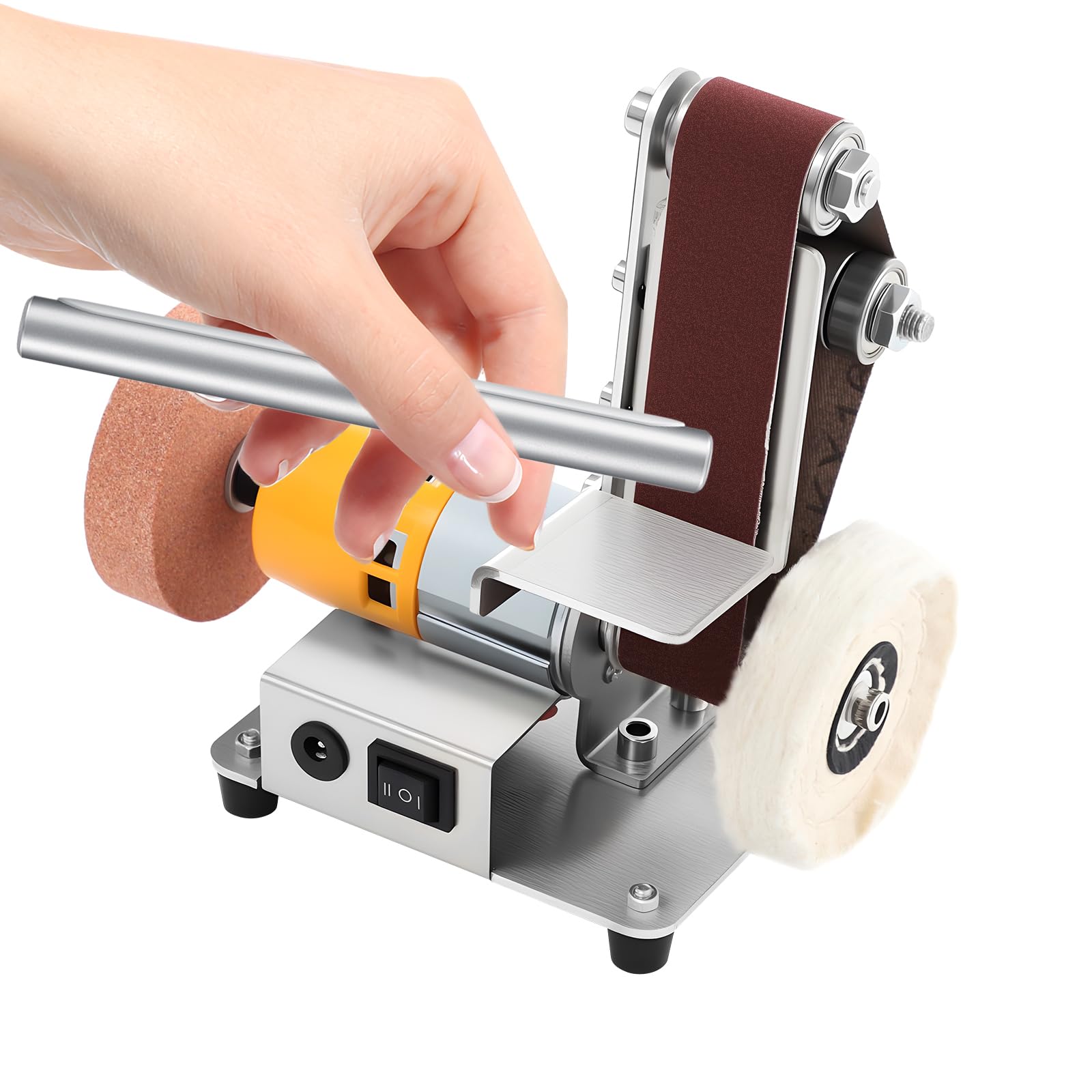 Mini lijadora de banda eléctrica de 7 niveles ajustable, pequeña, lijadora de mesa eléctrica de 4000 – 9000 rpm, plataforma ajustable para trabajos de madera DIY, trabajo de metal