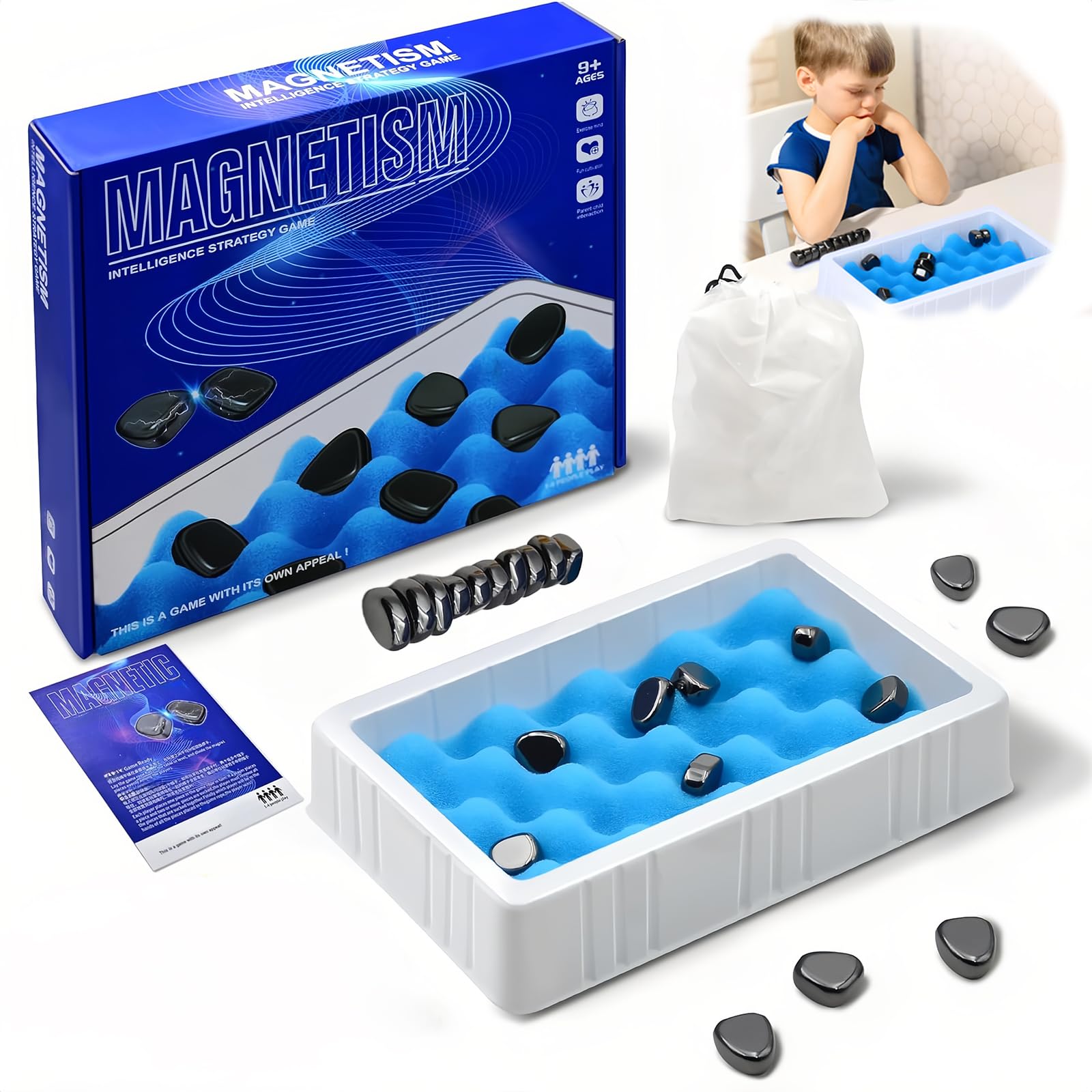 Photo 1 of Gloriser 2024 Magnetic Chess Game Set with Rocks, Magnets Games for Adults & Kids, Fun Table Top Multiplayer Magnetic Chess Game with Stones, Magnet Stone Board Game Magnetic Circle Game With Foam