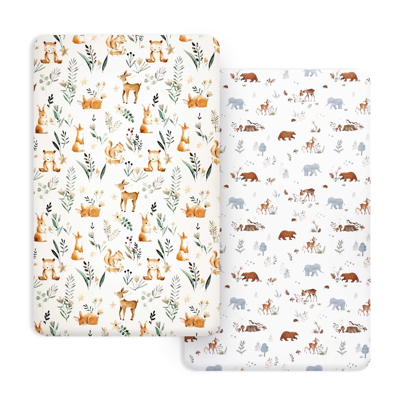 phf soft mini crib sheet set, 2 pack silky comfy pack n play sheets for boys girls, universal fit for pack n play, playard and mini crib mattresses, woodland