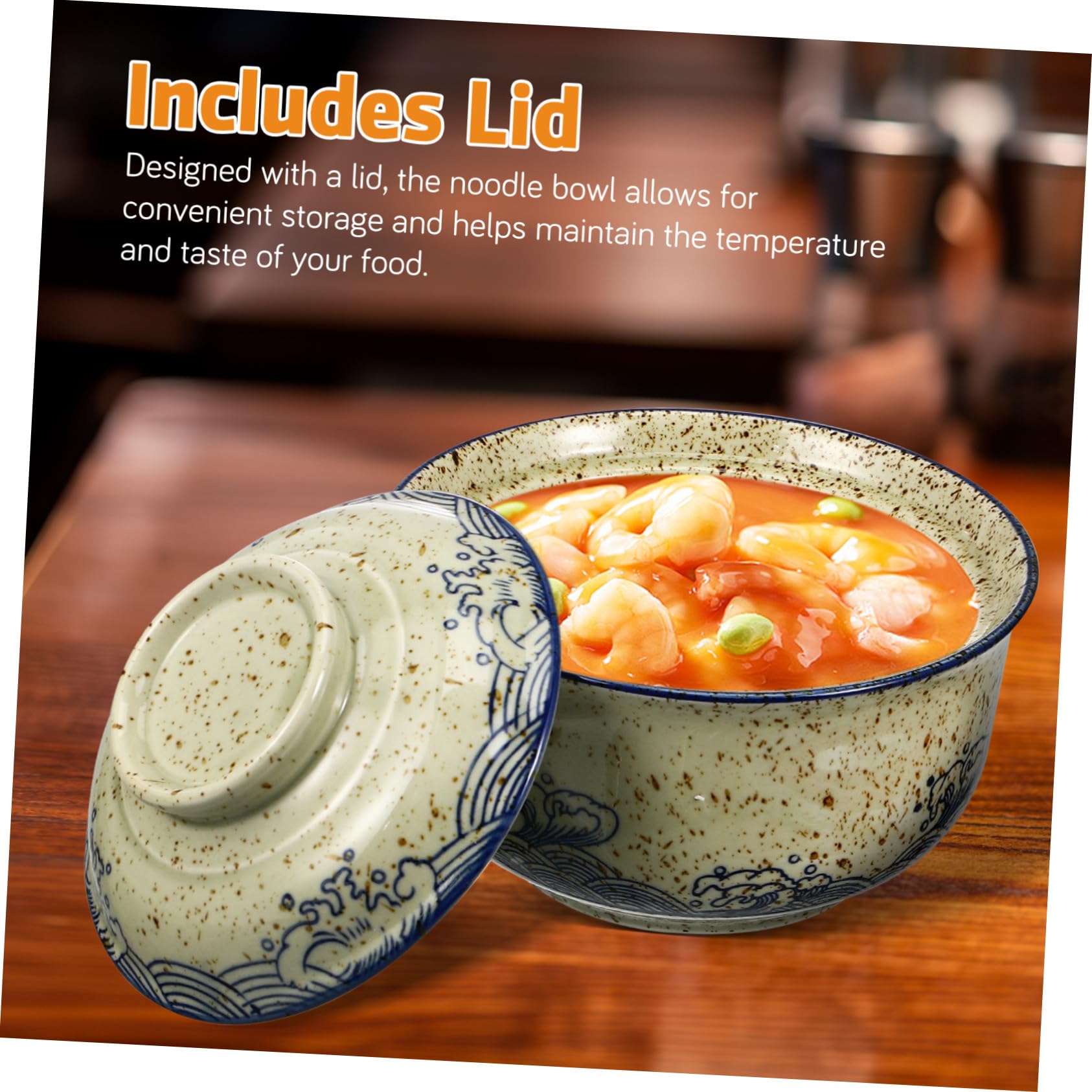 DOITOOL Ramen-schüssel-set aus Keramik mit Deckel Essstäbchen und Löffel für Suppen und Nudelgerichte Großes Fassungsvermögen und Wärmehaltung