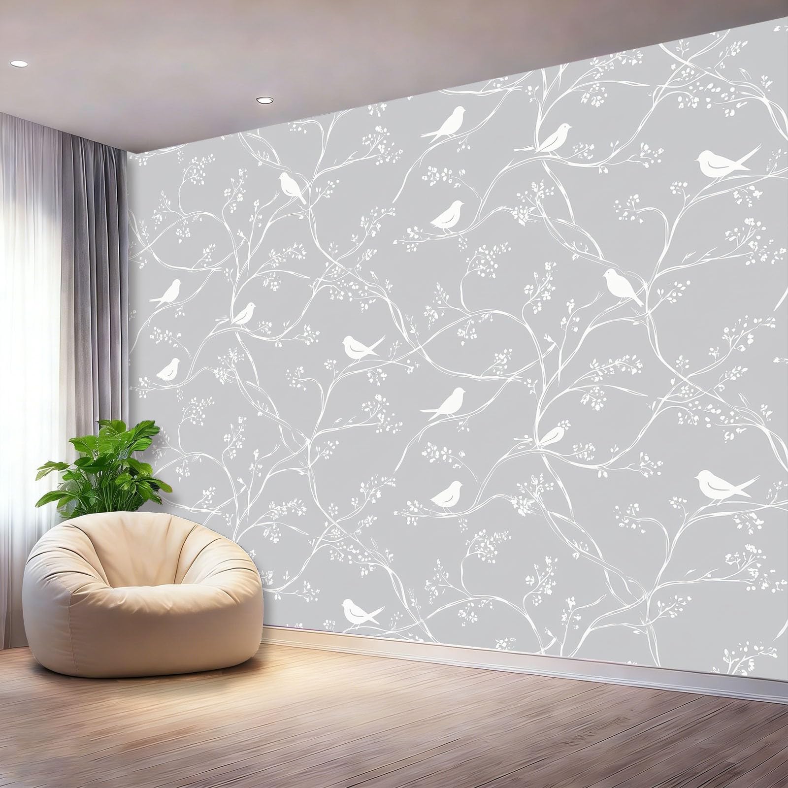 Panoramiczna tapeta minimalistyczna linie roślina gałęzie kwiat ptak polar ściana nowoczesna dekoracja ścienna salon sypialnia sypialnia biuro jadalnia, 250 x 175 cm