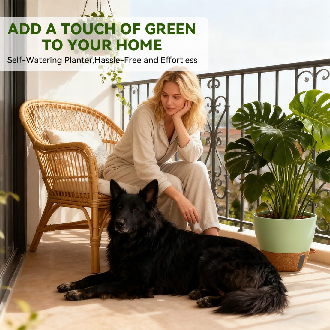 Nuotuv 8/9/10 Inch Large Self Watering Pots, Plastic Flower Pots with Multi Mesh Drainage Holes and Water Level Indicator & Deep Reservoir for Indoor Outdoor Garden Plants and Flowers (): Green