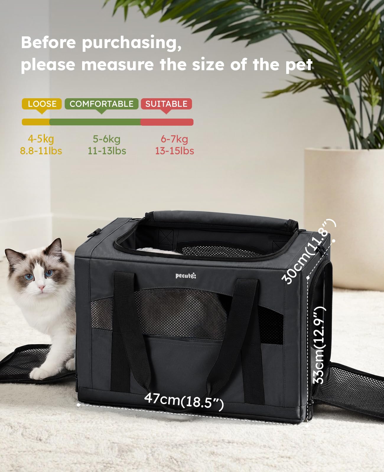 Pecute Transportin Gato, Estructura de Alambre de Acero Engrosado de 5 mm, Transportin Perro Pequeño con Parasol, XL,（Gris Oscuro）
